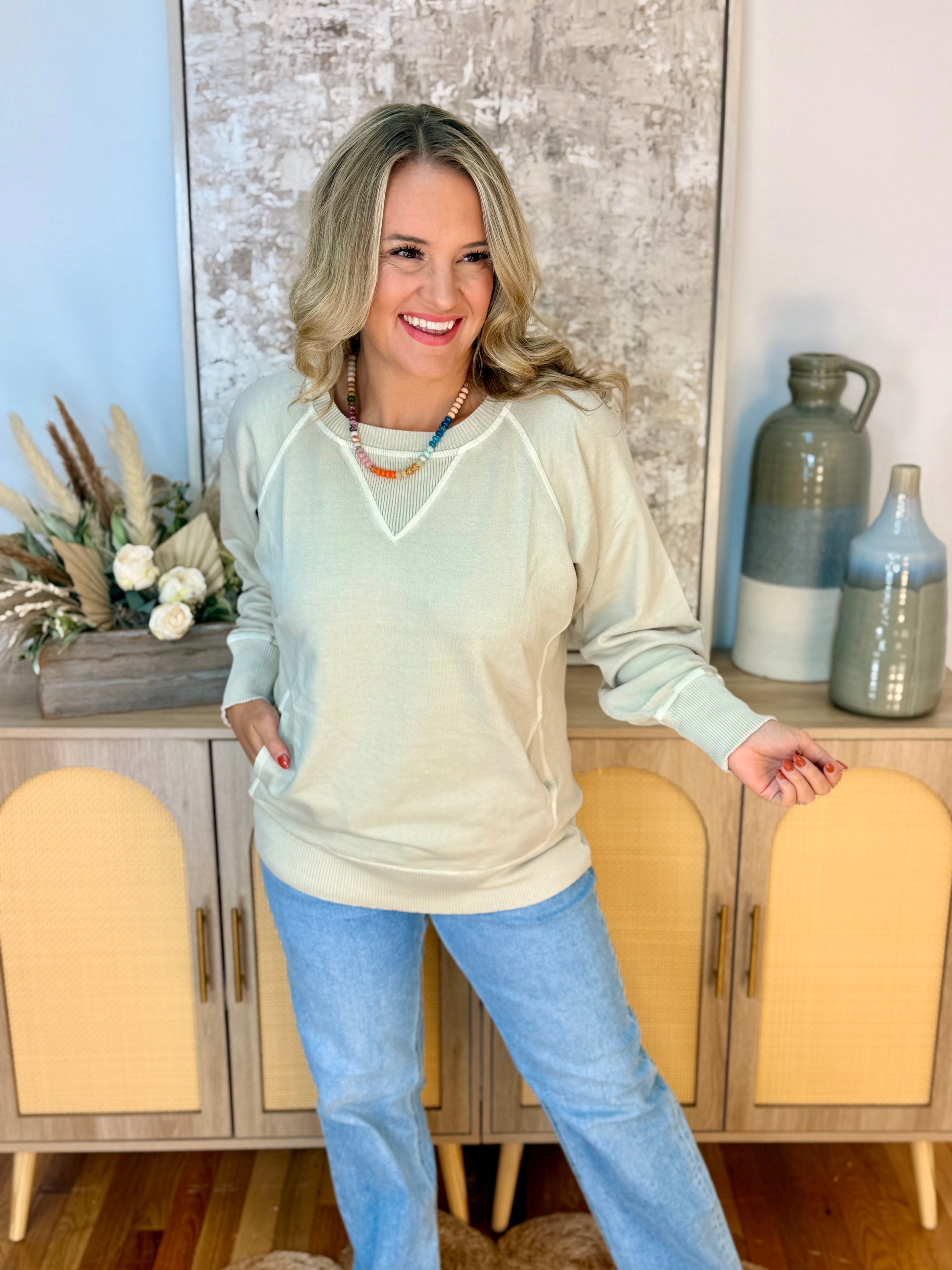 Keeping it Casual Pullover 2026 - Sand Beige-150 Sweatshirts-zenana-The Lovely Closet, Women's Fashion Boutique in Alexandria, KY