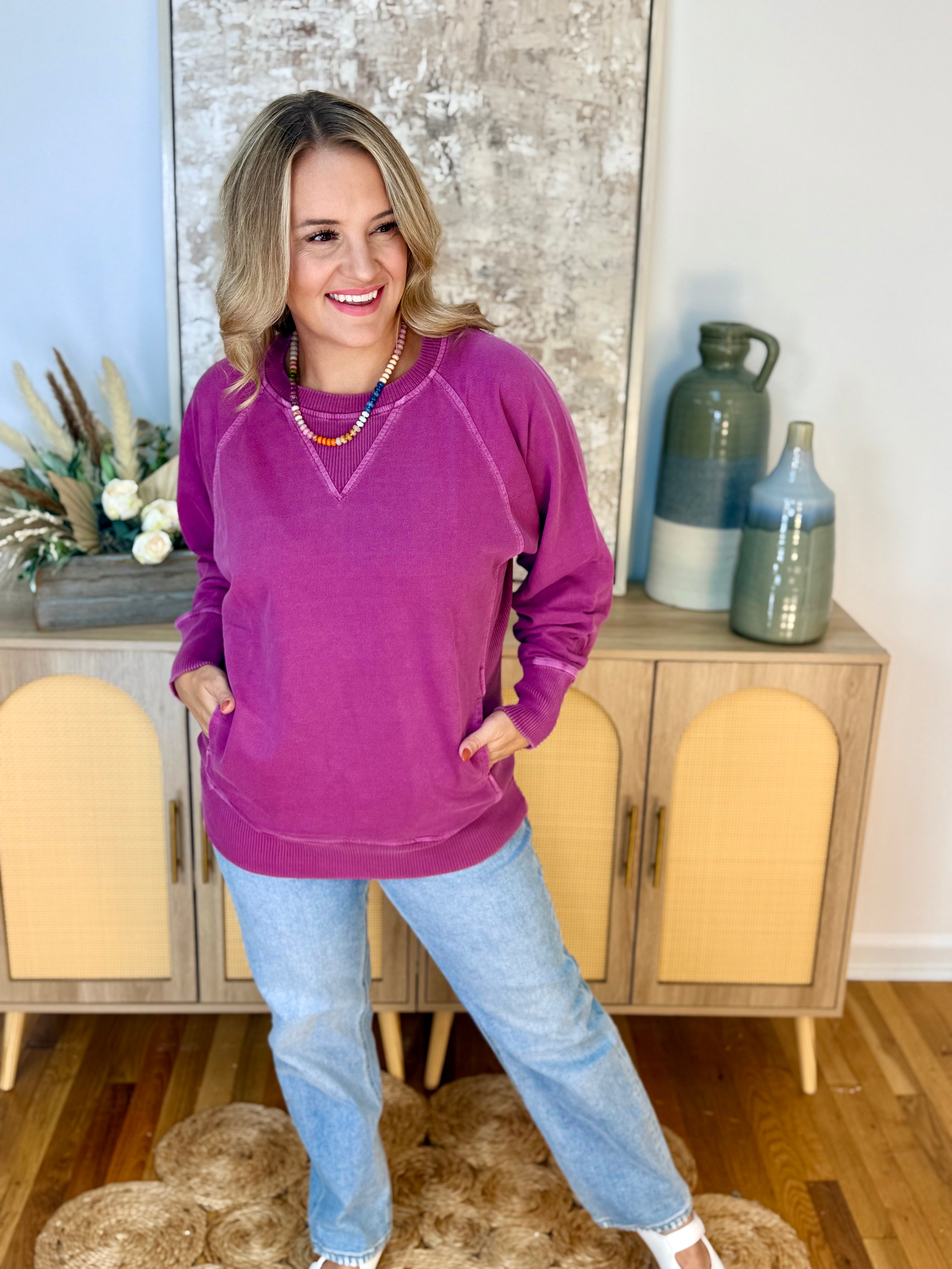 Keeping it Casual Pullover 2026 - Magenta-150 Sweatshirts-zenana-The Lovely Closet, Women's Fashion Boutique in Alexandria, KY