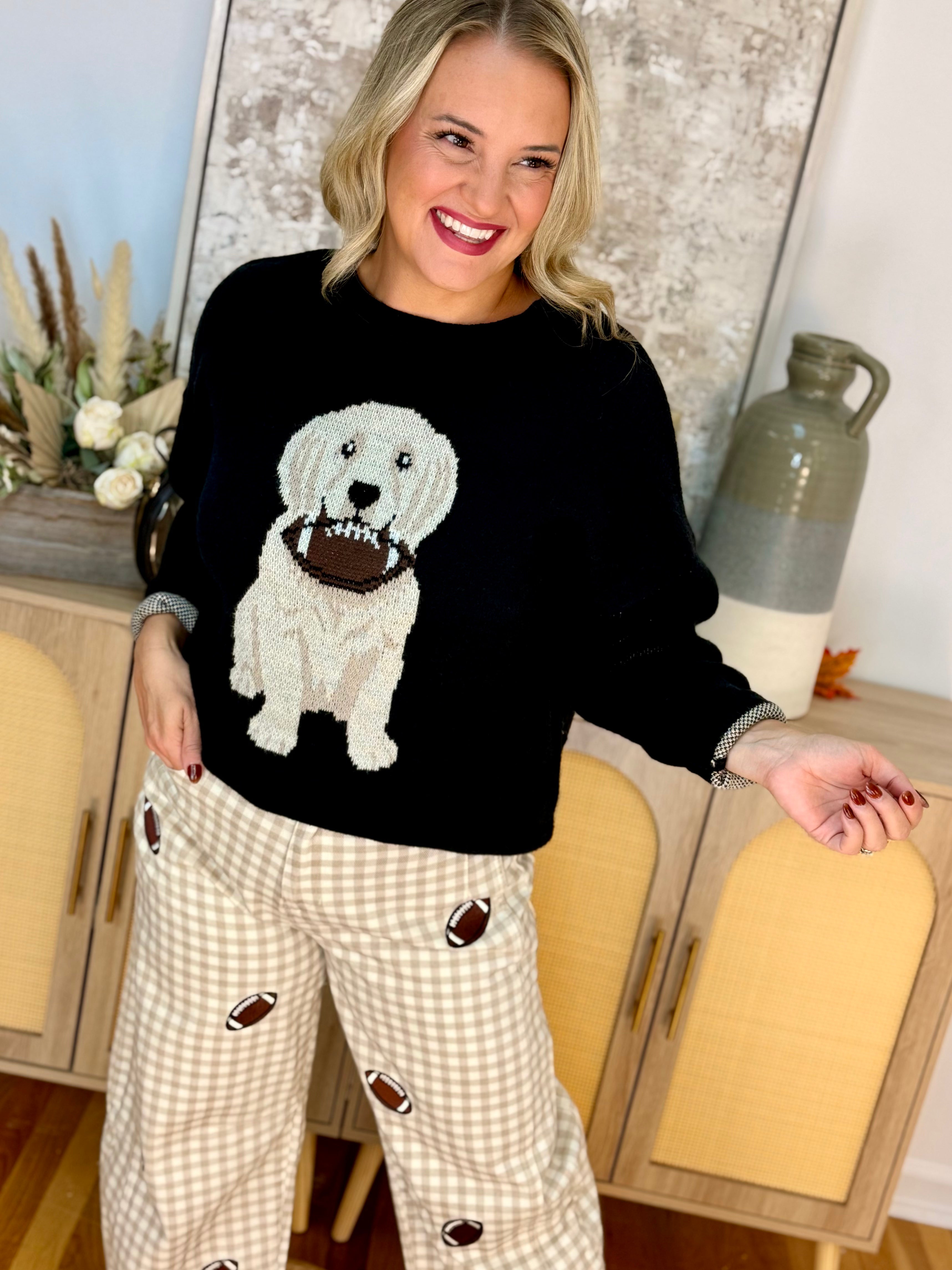 Football Pup Sweater - Black-140 Sweaters-Sewn and Seen-The Lovely Closet, Women's Fashion Boutique in Alexandria, KY