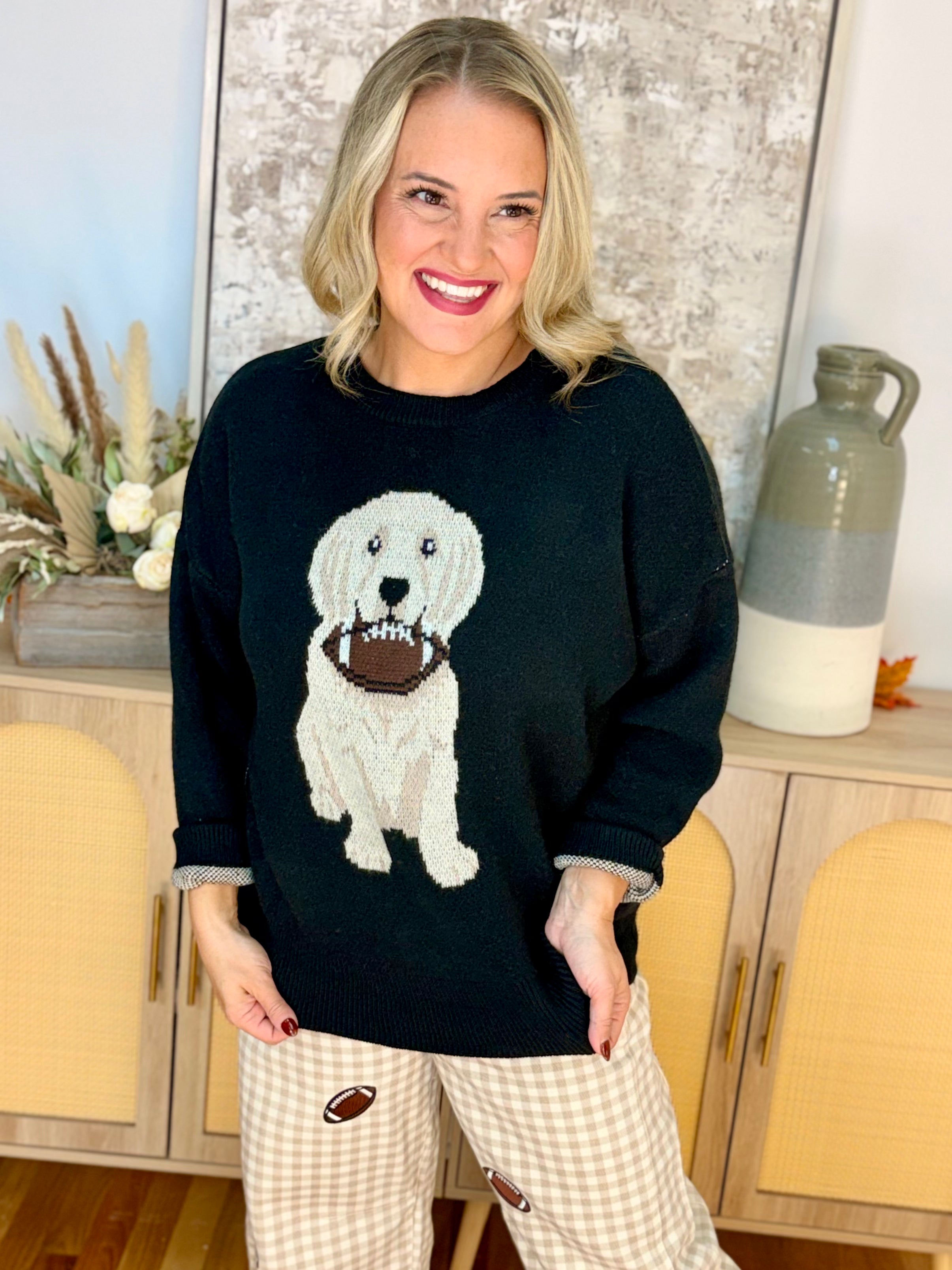 Football Pup Sweater - Black-140 Sweaters-Sewn and Seen-The Lovely Closet, Women's Fashion Boutique in Alexandria, KY