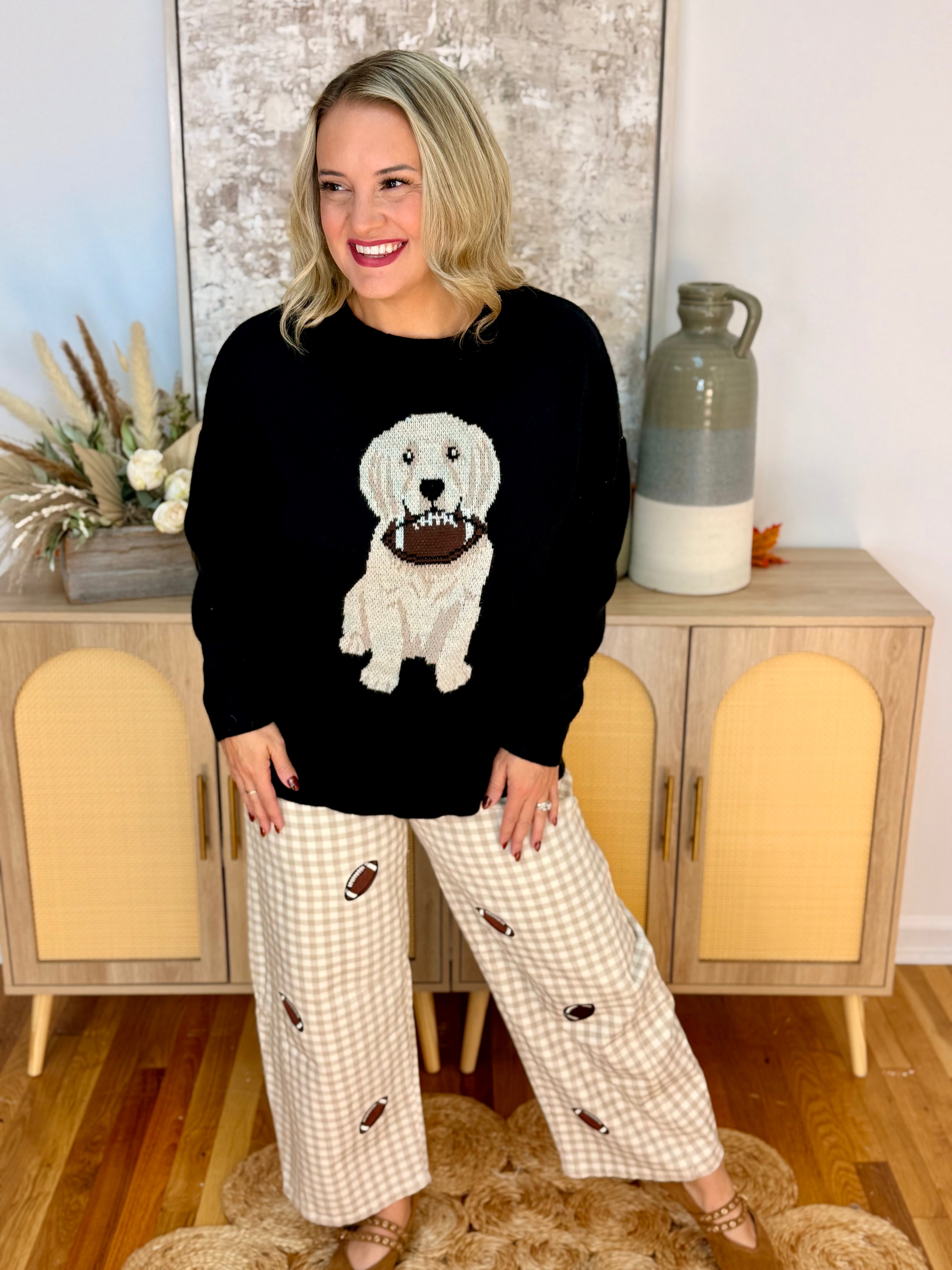 Football Pup Sweater - Black-140 Sweaters-Sewn and Seen-The Lovely Closet, Women's Fashion Boutique in Alexandria, KY