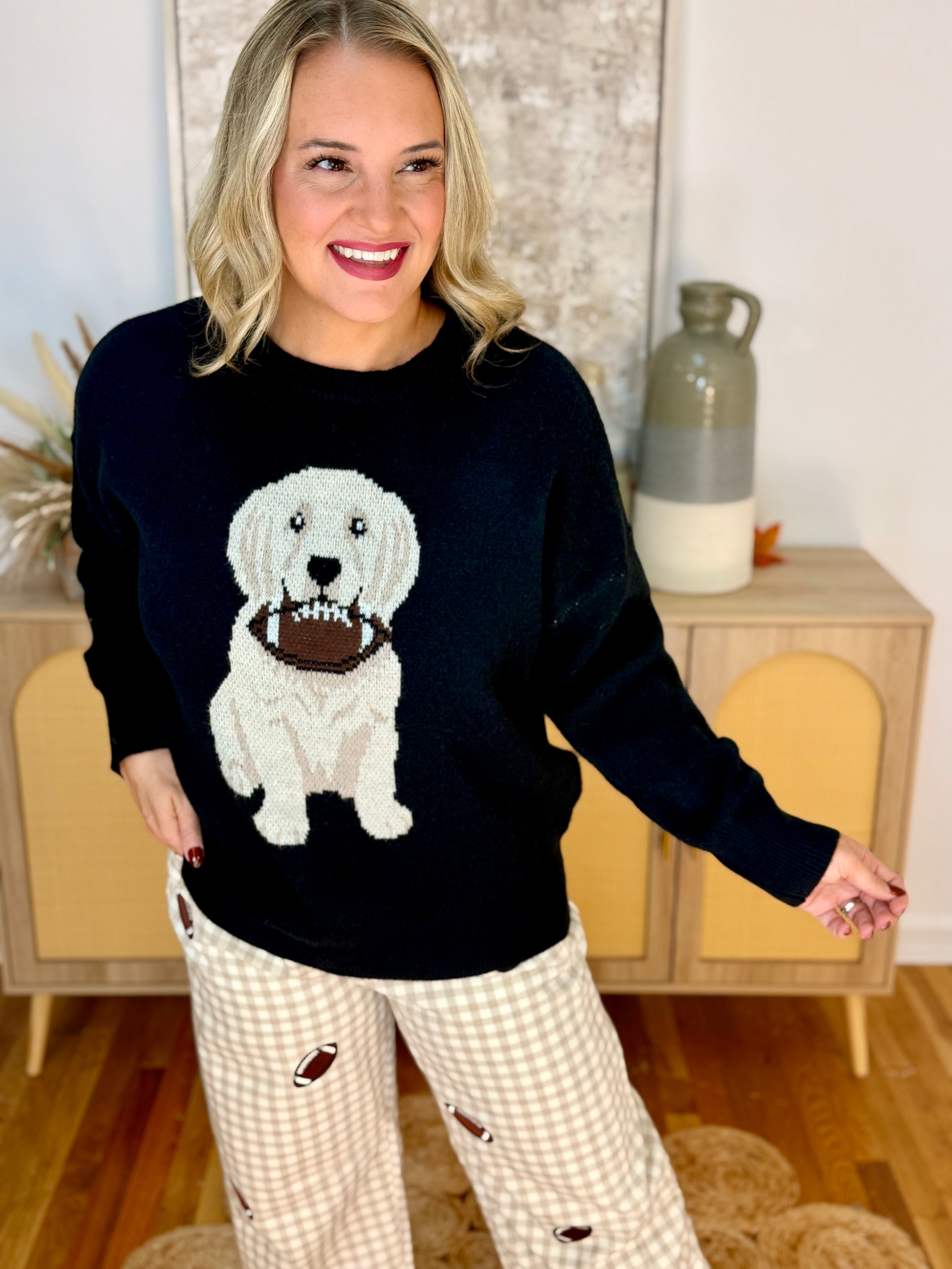 Football Pup Sweater - Black-140 Sweaters-Sewn and Seen-The Lovely Closet, Women's Fashion Boutique in Alexandria, KY
