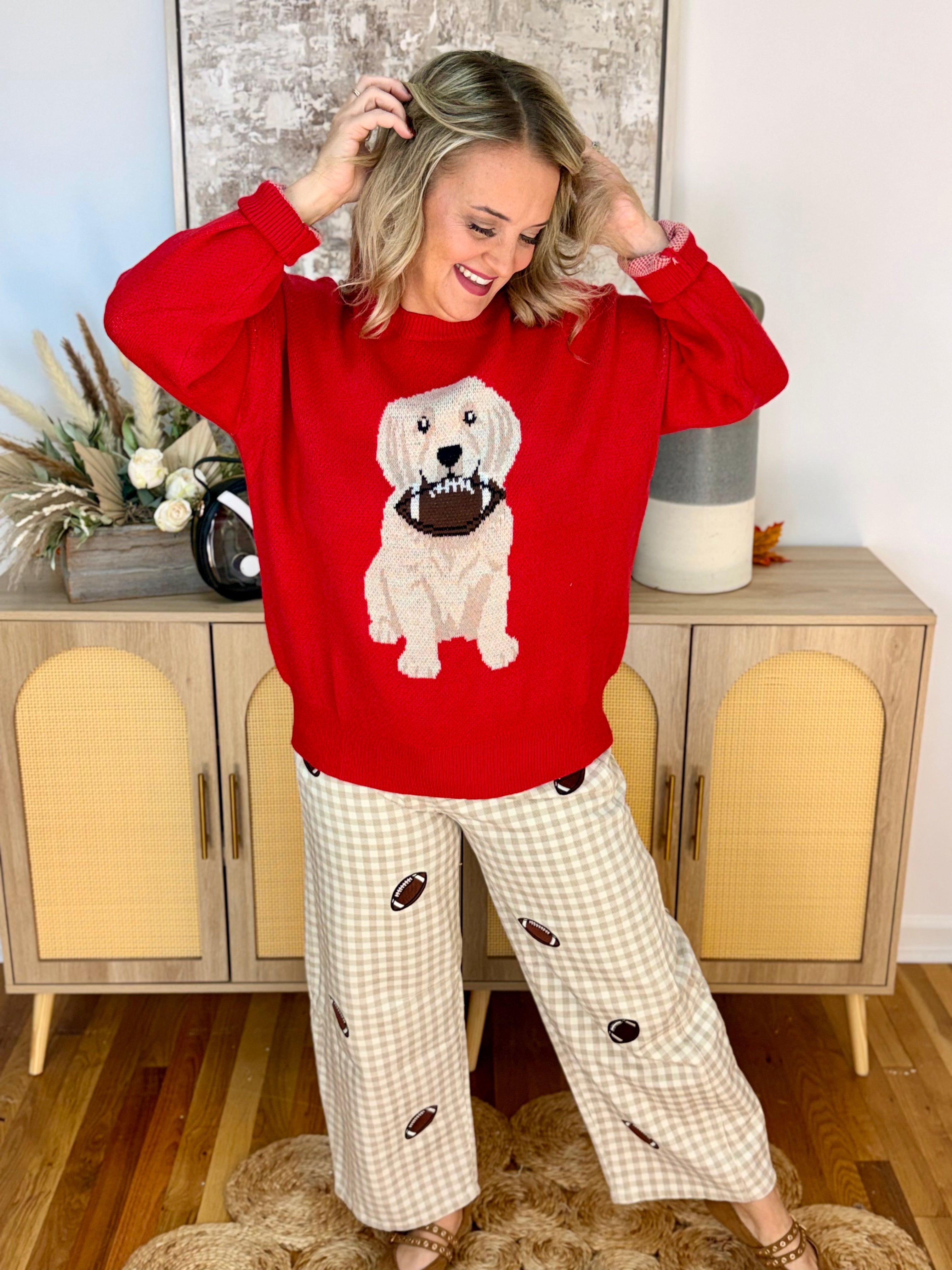 Football Pup Sweater - Red-140 Sweaters-Sewn and Seen-The Lovely Closet, Women's Fashion Boutique in Alexandria, KY