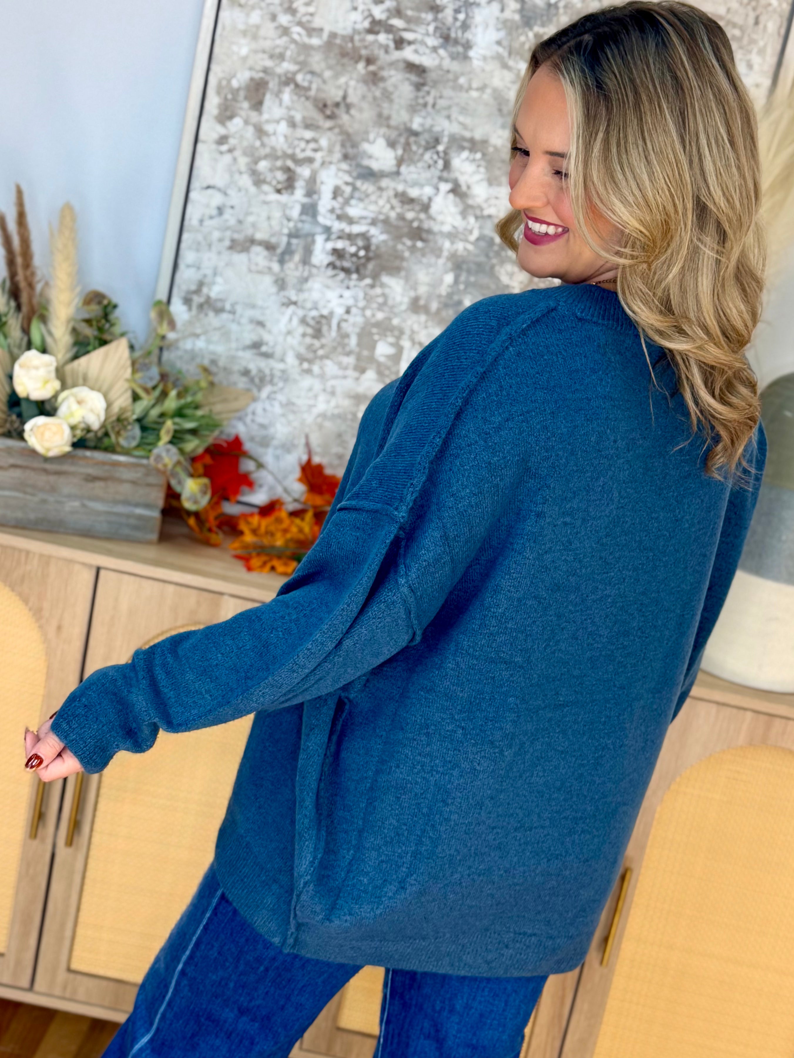 The Everyday Cozy Sweater - Denim Blue-140 Sweaters-zenana-The Lovely Closet, Women's Fashion Boutique in Alexandria, KY