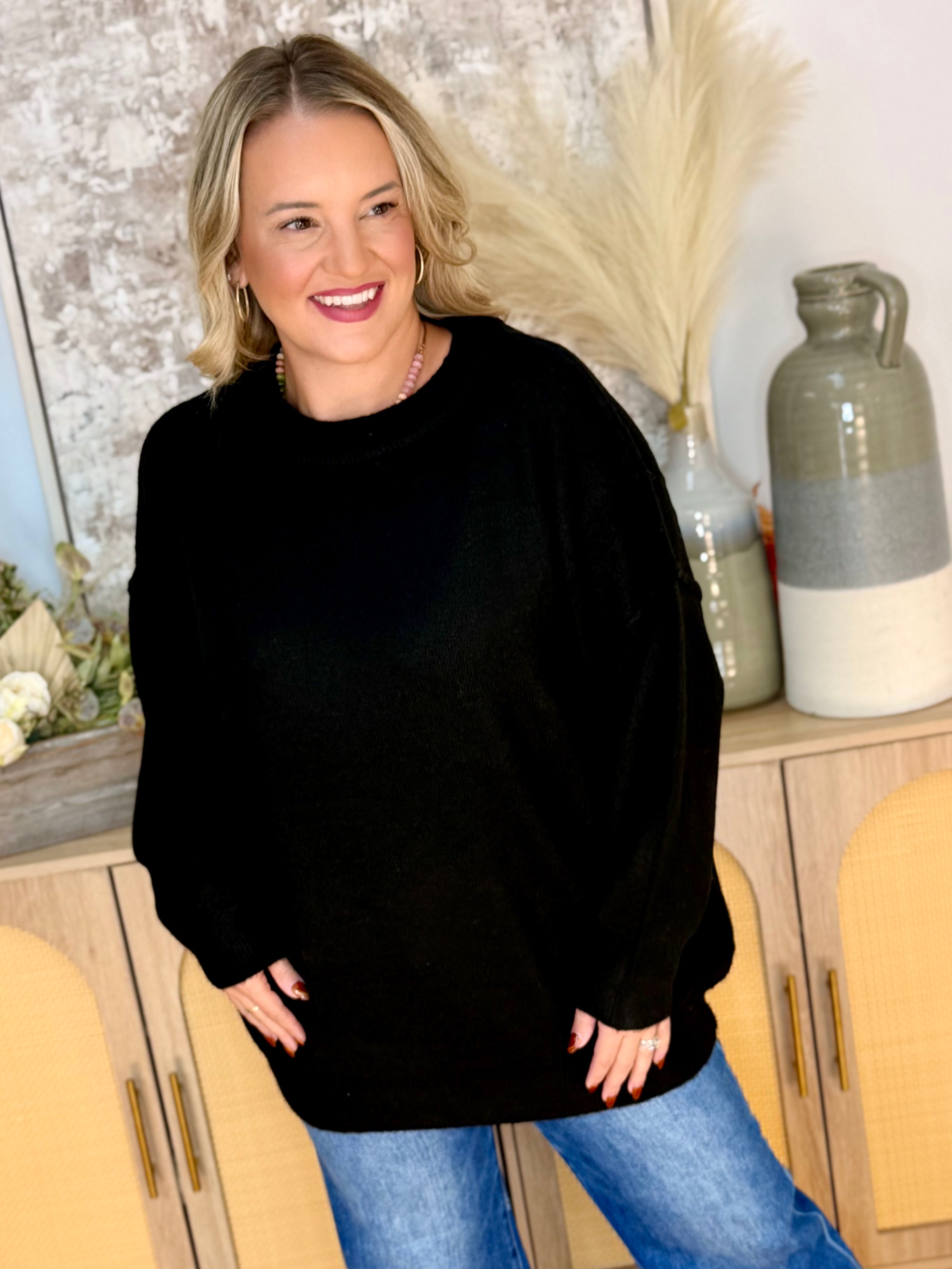 The Everyday Cozy Sweater - Black-140 Sweaters-zenana-The Lovely Closet, Women's Fashion Boutique in Alexandria, KY