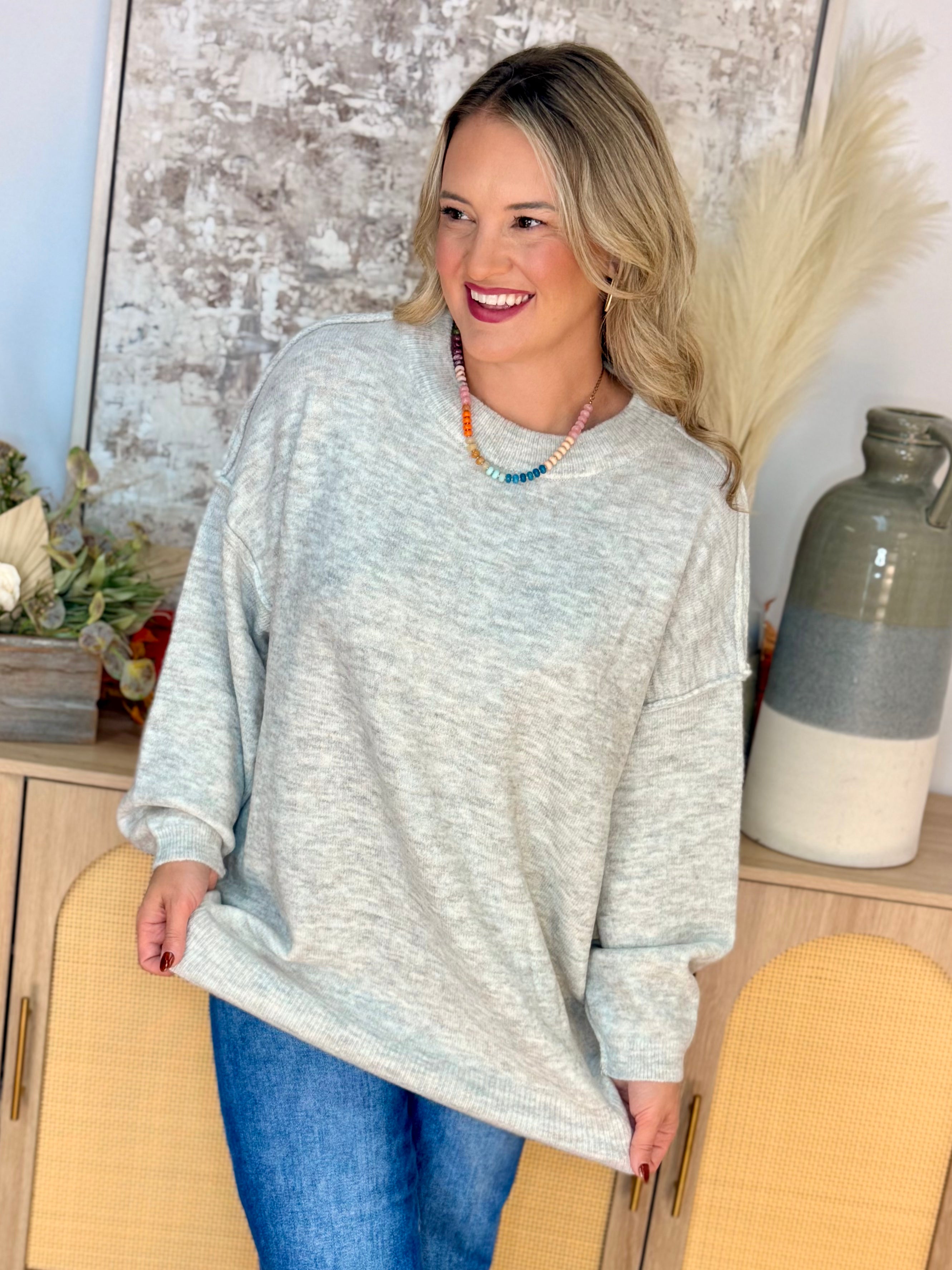 The Everyday Cozy Sweater - Lt. Heather Grey-140 Sweaters-zenana-The Lovely Closet, Women's Fashion Boutique in Alexandria, KY