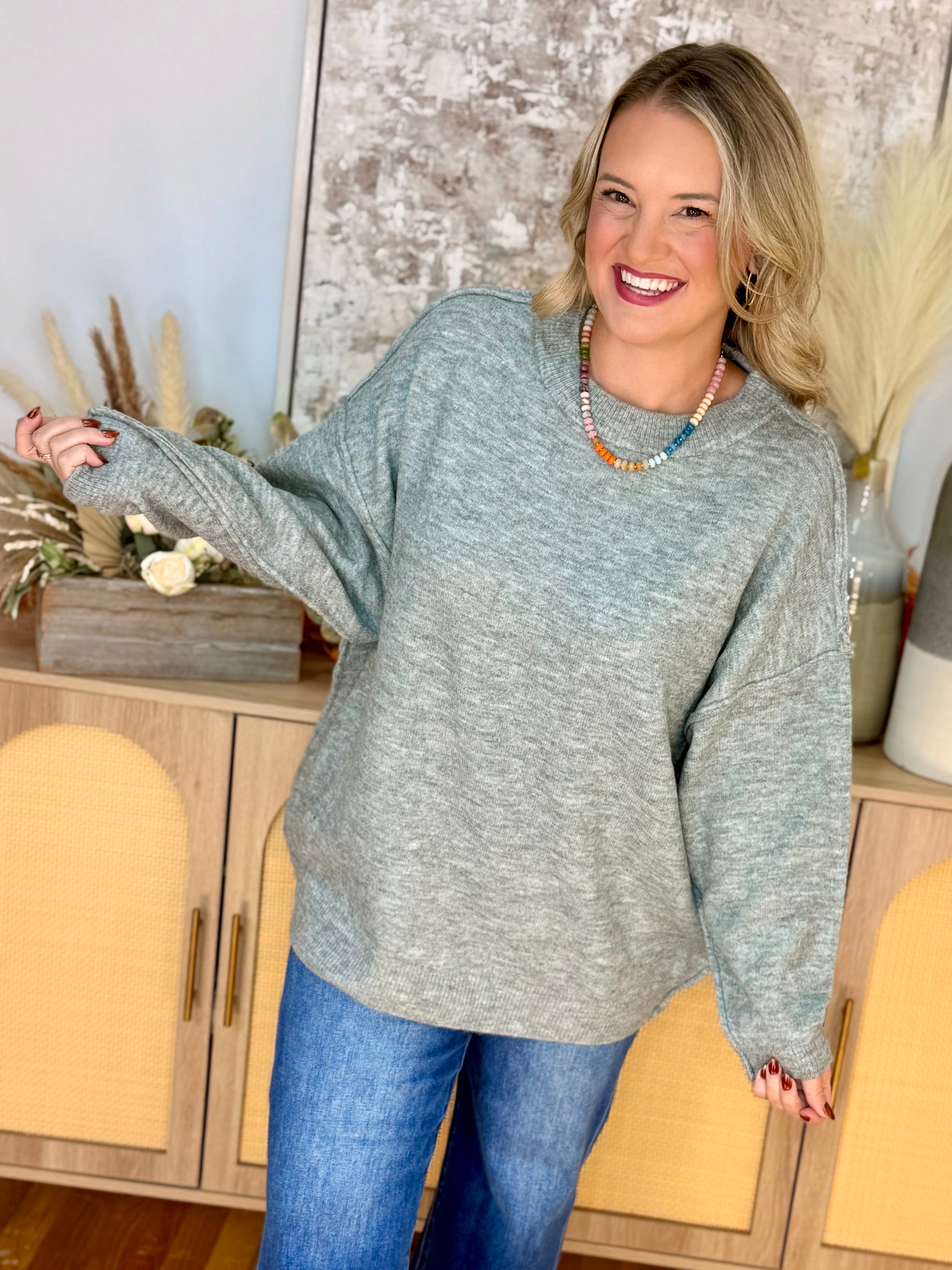 The Everyday Cozy Sweater - Grey-140 Sweaters-zenana-The Lovely Closet, Women's Fashion Boutique in Alexandria, KY