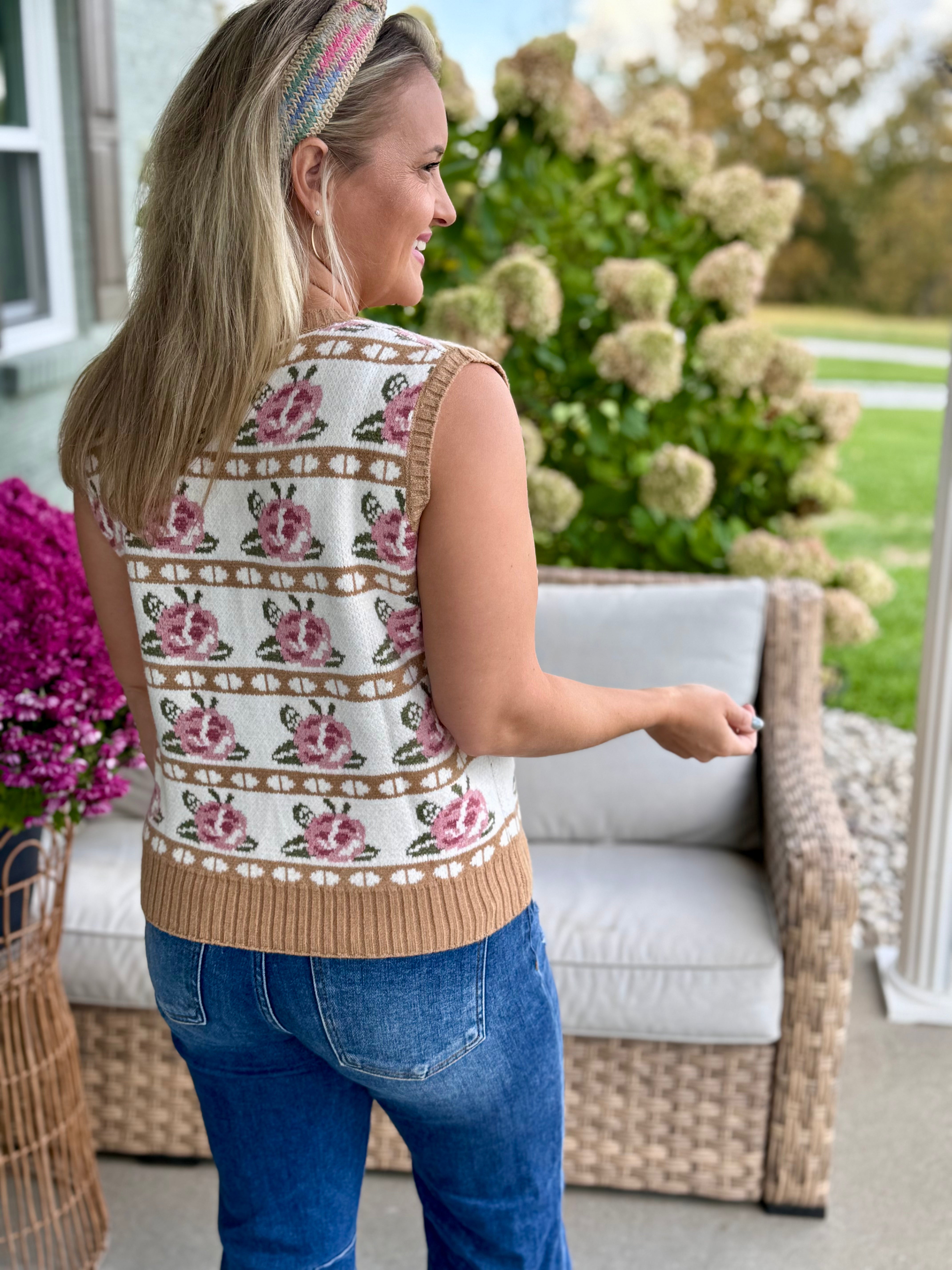 Rose Fairisle Sweater Vest-140 Sweaters-Anniewear-The Lovely Closet, Women's Fashion Boutique in Alexandria, KY