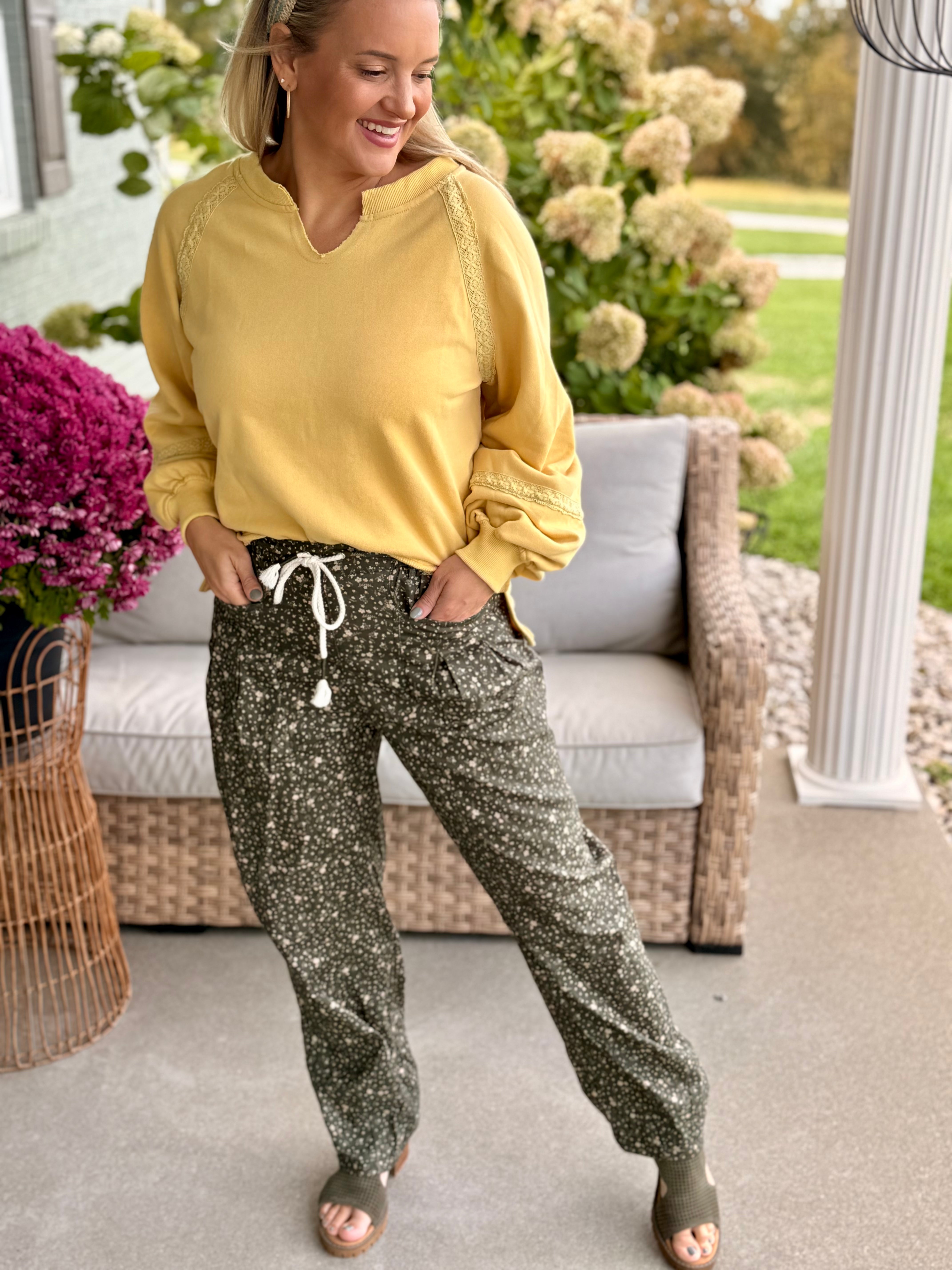 FINAL SALE Ditsy Print Barrel Leg Pants-240 Pants-The Lovely Closet-The Lovely Closet, Women's Fashion Boutique in Alexandria, KY