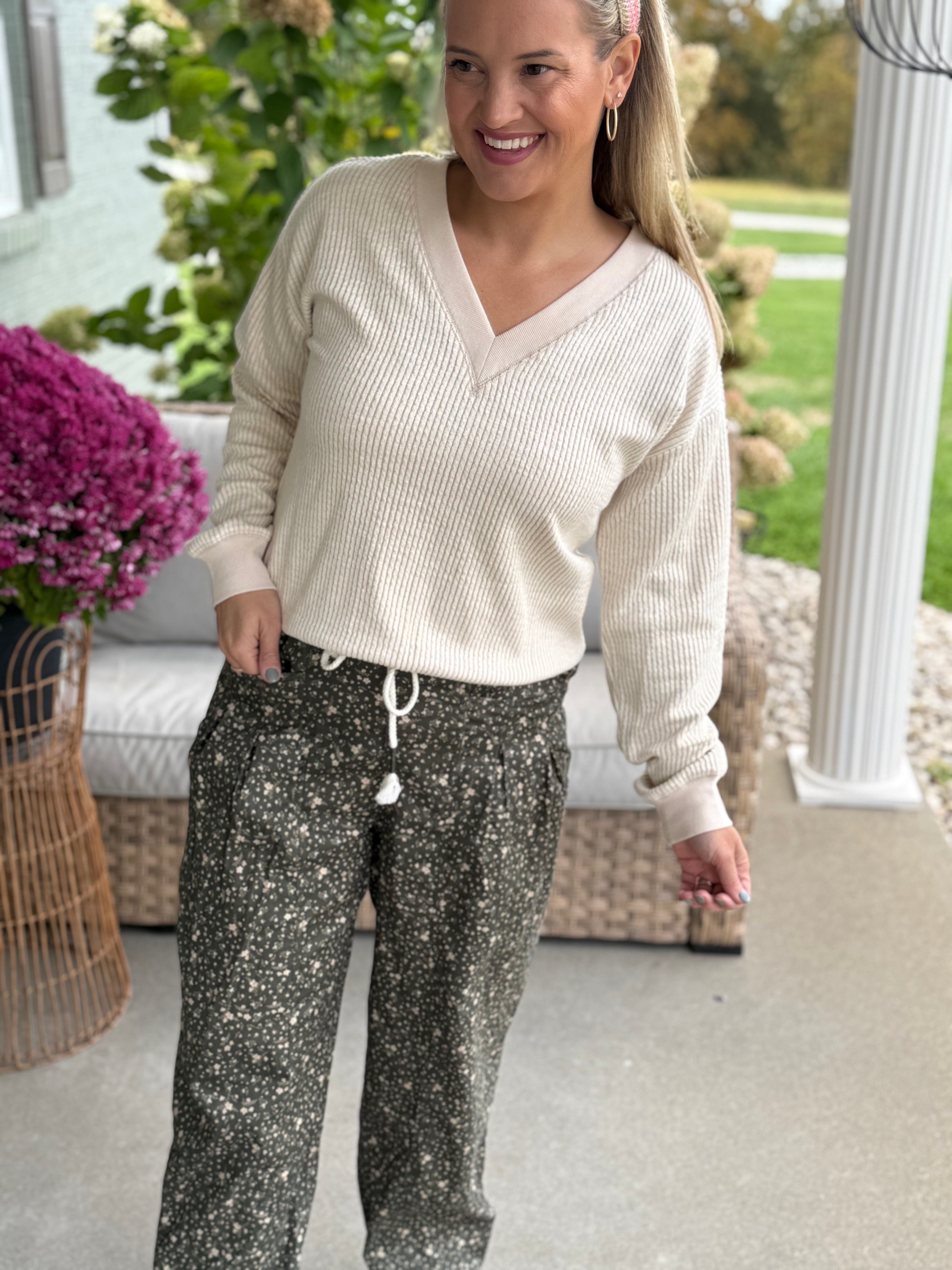 FINAL SALE Ditsy Print Barrel Leg Pants-240 Pants-The Lovely Closet-The Lovely Closet, Women's Fashion Boutique in Alexandria, KY