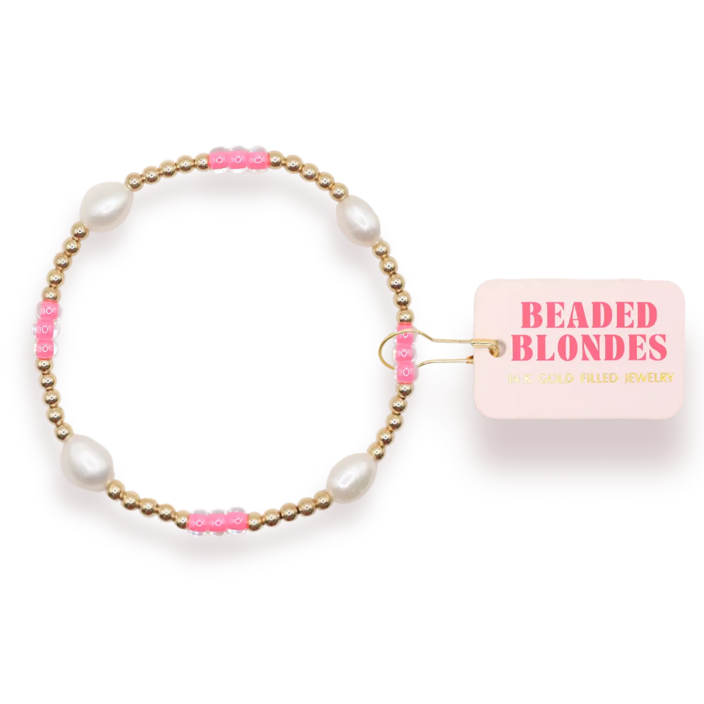 *Pre-Order*Hot Pink & Pearl Poppi Bracelet: Gold / Std 6.75 inch-bracelets-Beaded Blondes-The Lovely Closet, Women's Fashion Boutique in Alexandria, KY