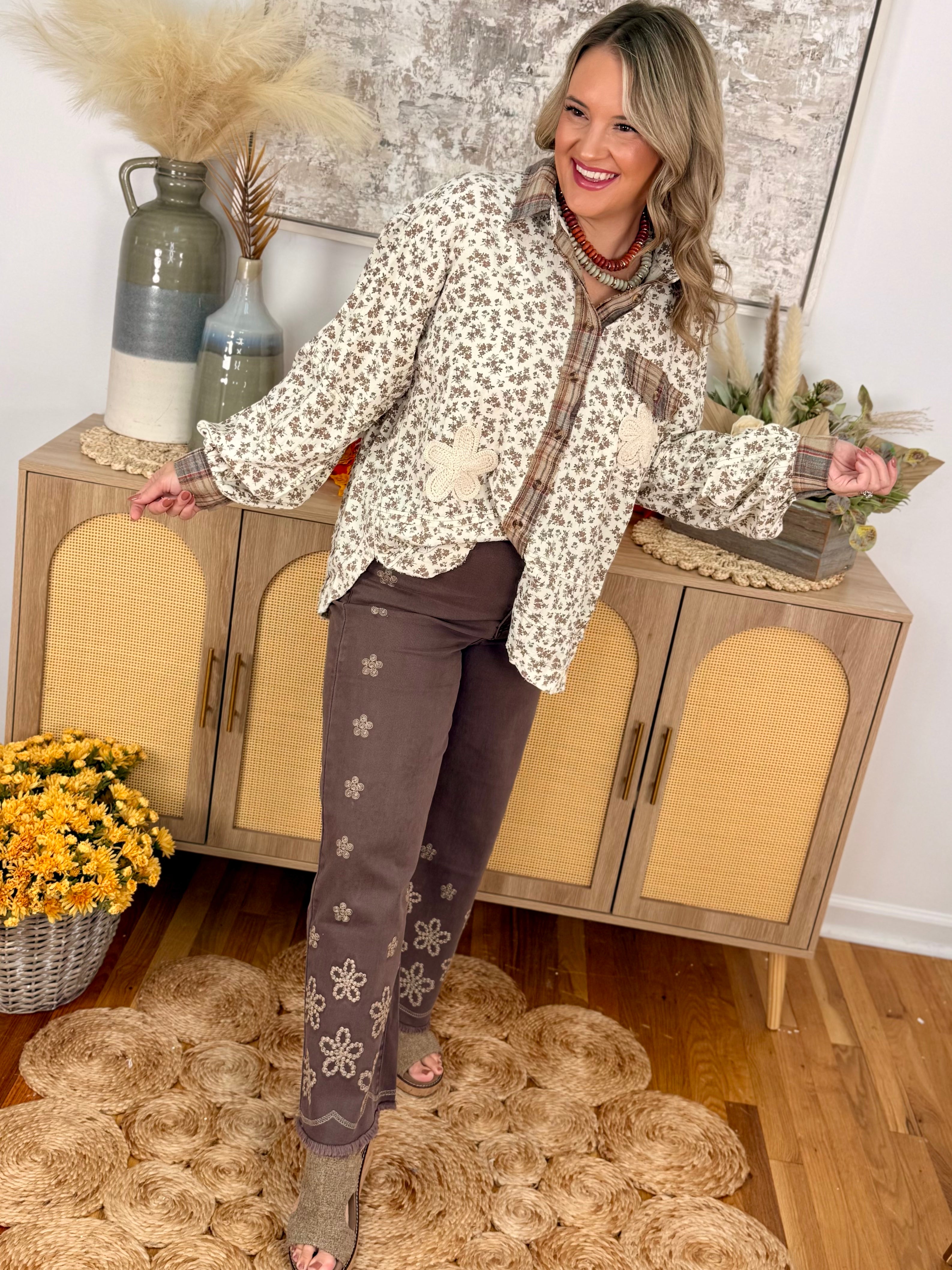 Falling Petals Mineral Washed Twill Pant-240 Pants-easel-The Lovely Closet, Women's Fashion Boutique in Alexandria, KY