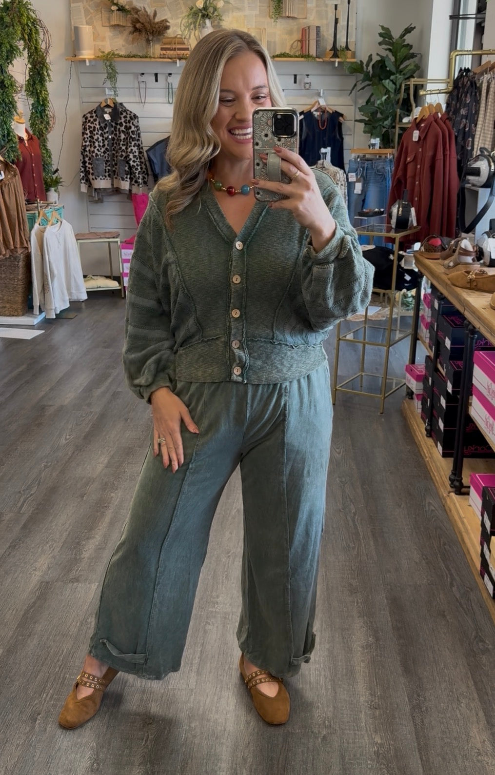Free Spirit Mineral Washed Pants - Olive-240 Pants-jHer-The Lovely Closet, Women's Fashion Boutique in Alexandria, KY