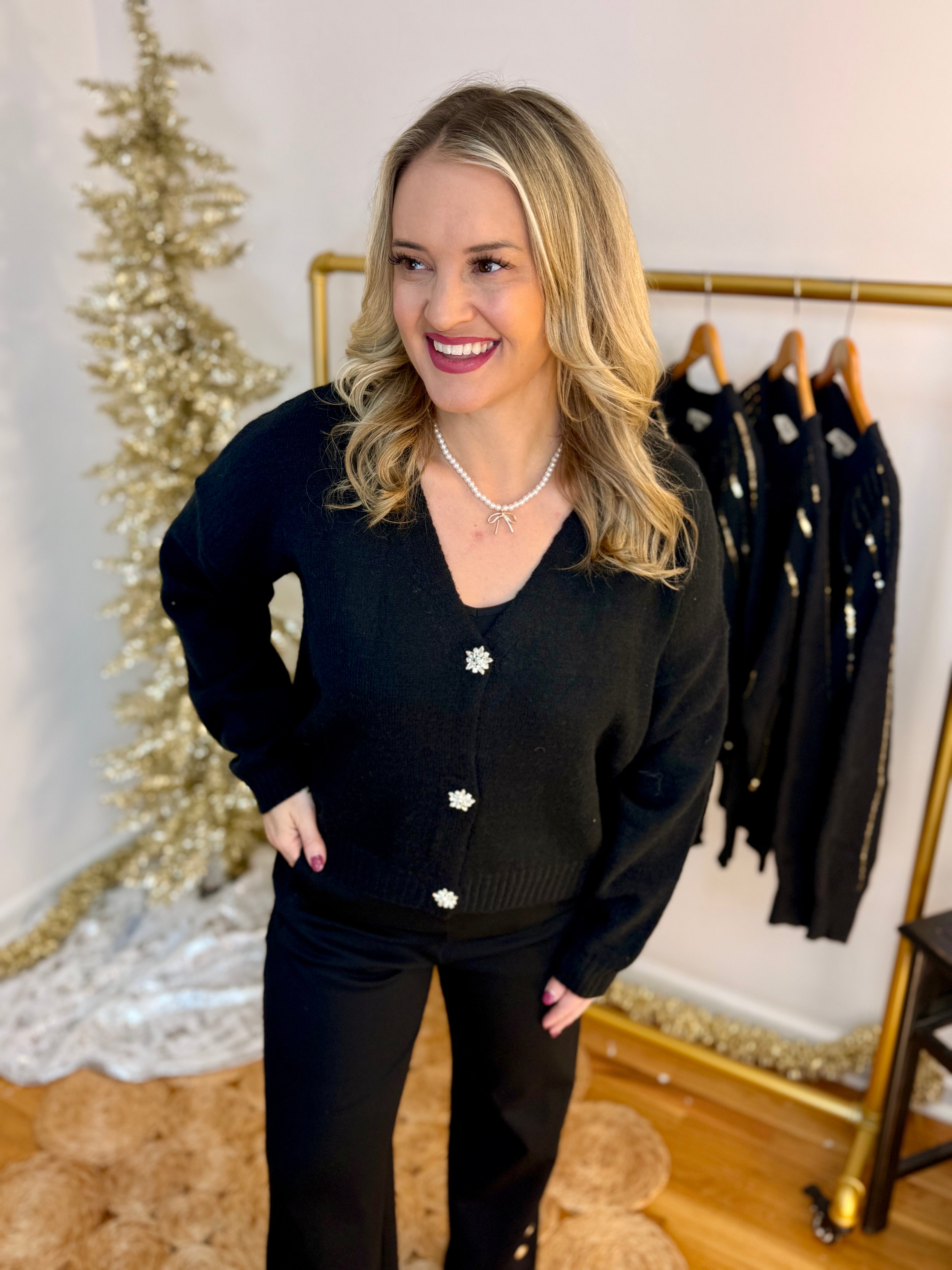 Jeweled Button Cardigan-160 Cardigan/Kimonos-Vine & Love-The Lovely Closet, Women's Fashion Boutique in Alexandria, KY