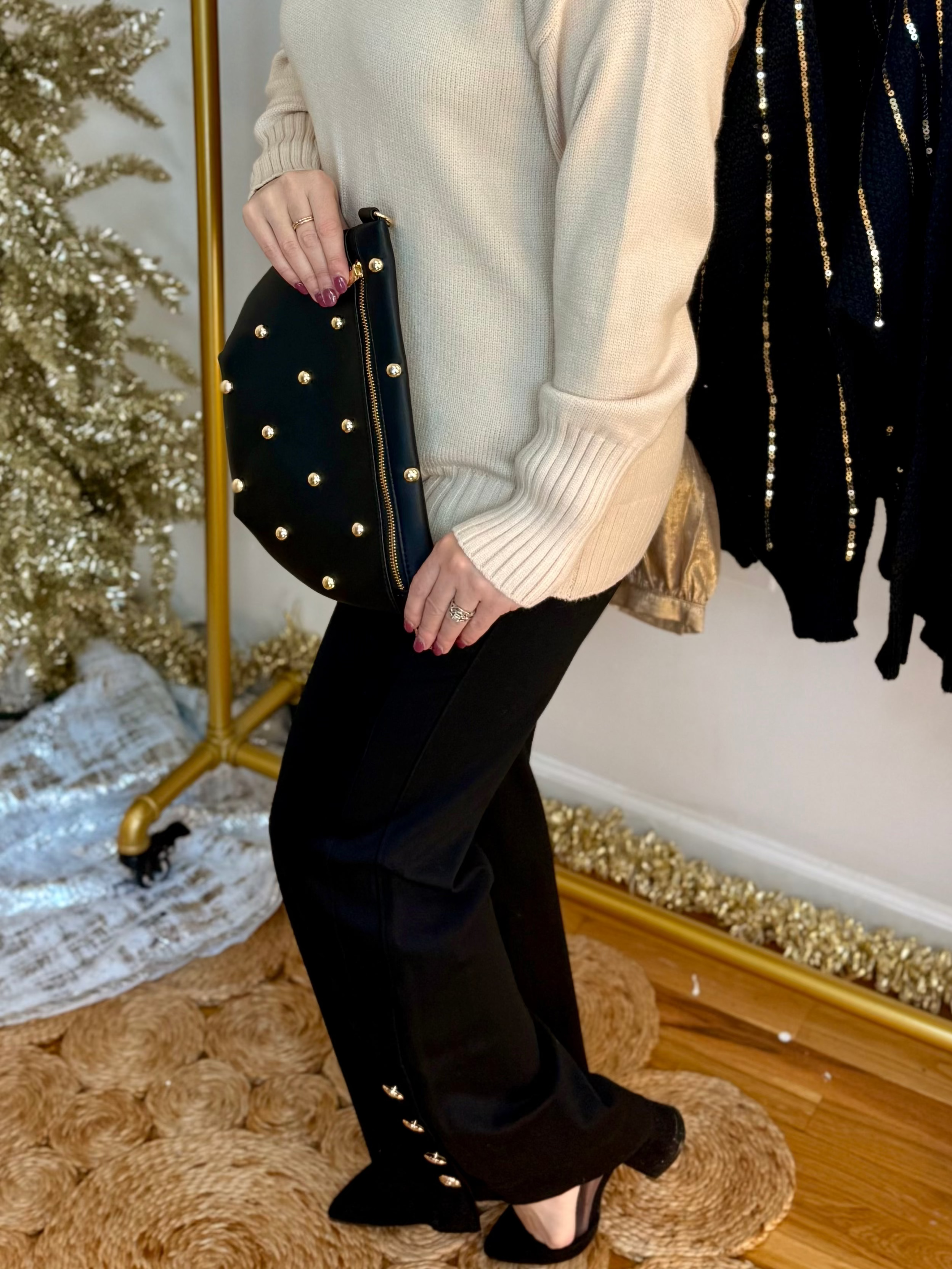 Chic Gold Studded Westlyn Bum Bag: Black-280 Accessories-Pretty Simple-The Lovely Closet, Women's Fashion Boutique in Alexandria, KY