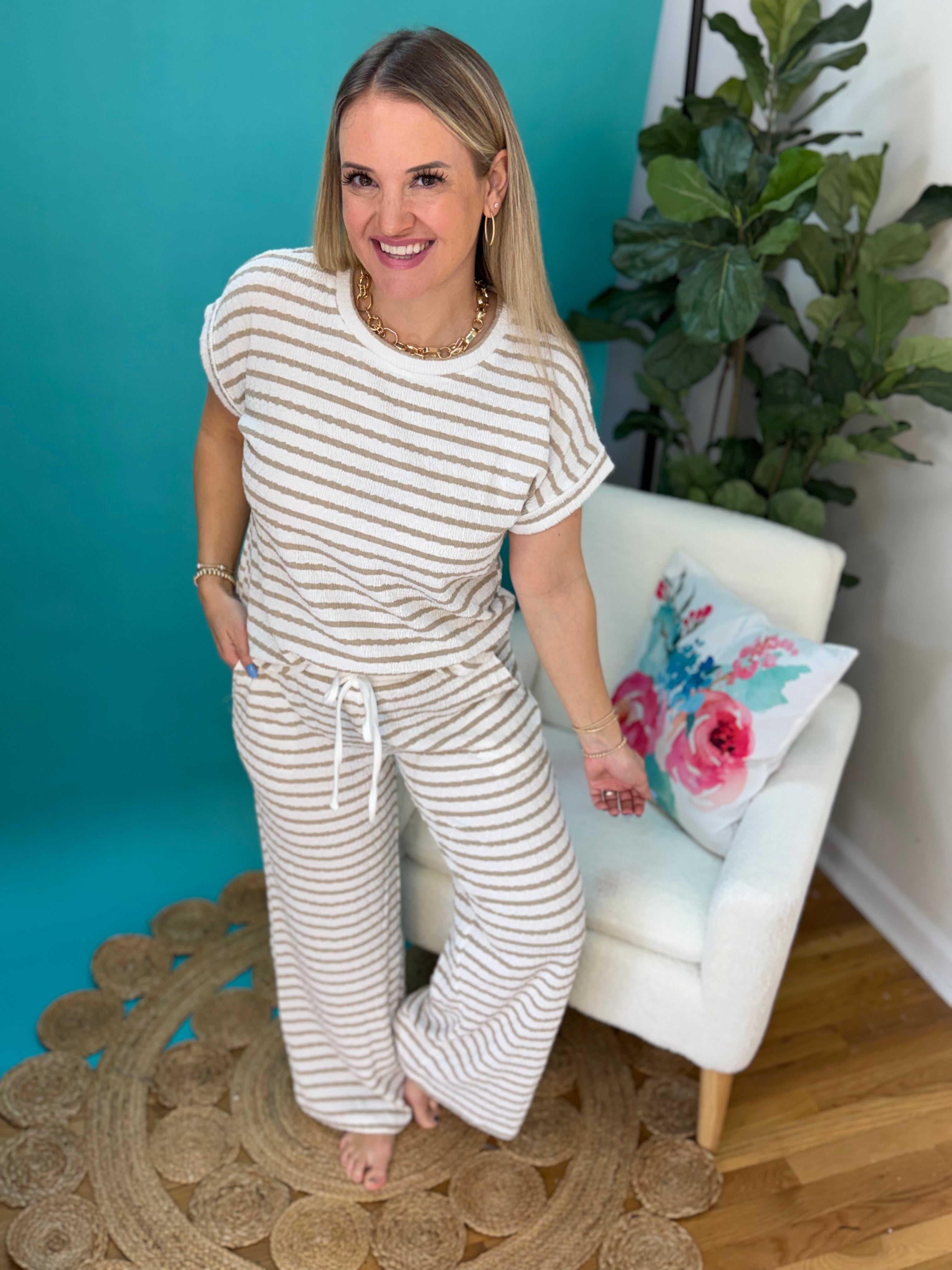 Relax and Repeat Short Sleeve Knit Top -Taupe-100 Short Sleeve Tops-Blu Pepper-The Lovely Closet, Women's Fashion Boutique in Alexandria, KY