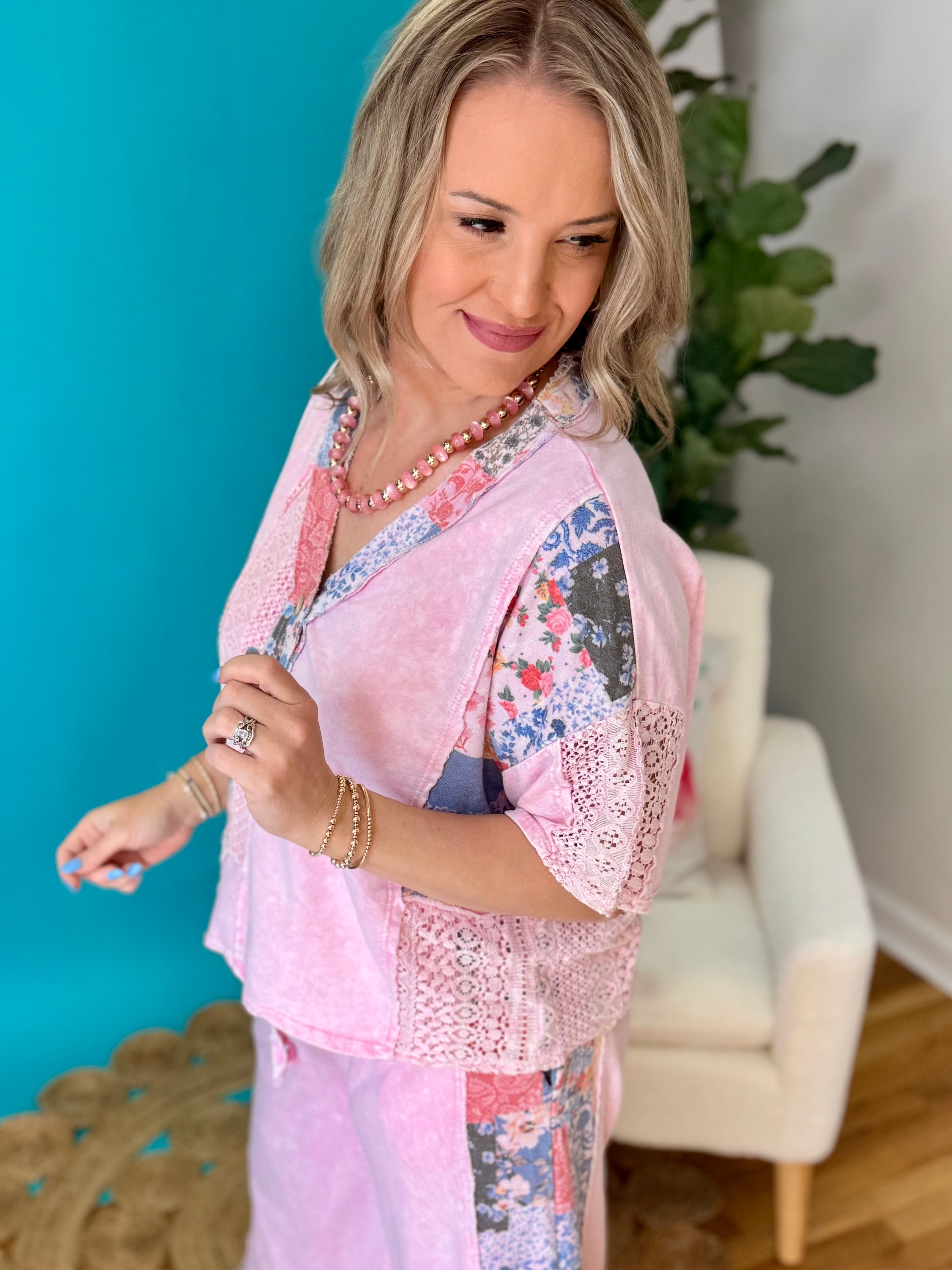 Cloud Nine Mineral Wash Henley Top-100 Short Sleeve Tops-J.Her-The Lovely Closet, Women's Fashion Boutique in Alexandria, KY