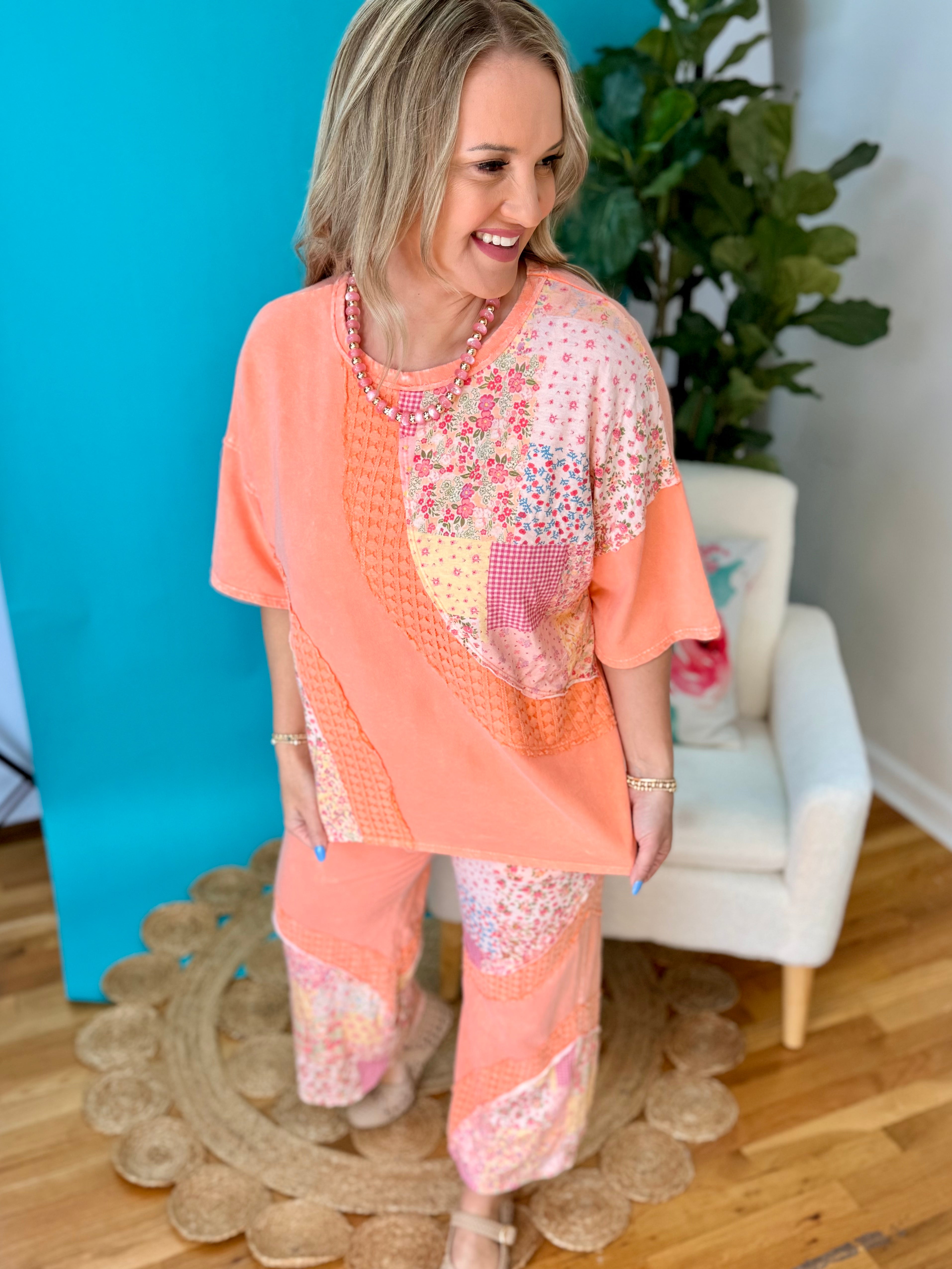 Too Comfy To Care Patchwork Top-100 Short Sleeve Tops-J.Her-The Lovely Closet, Women's Fashion Boutique in Alexandria, KY