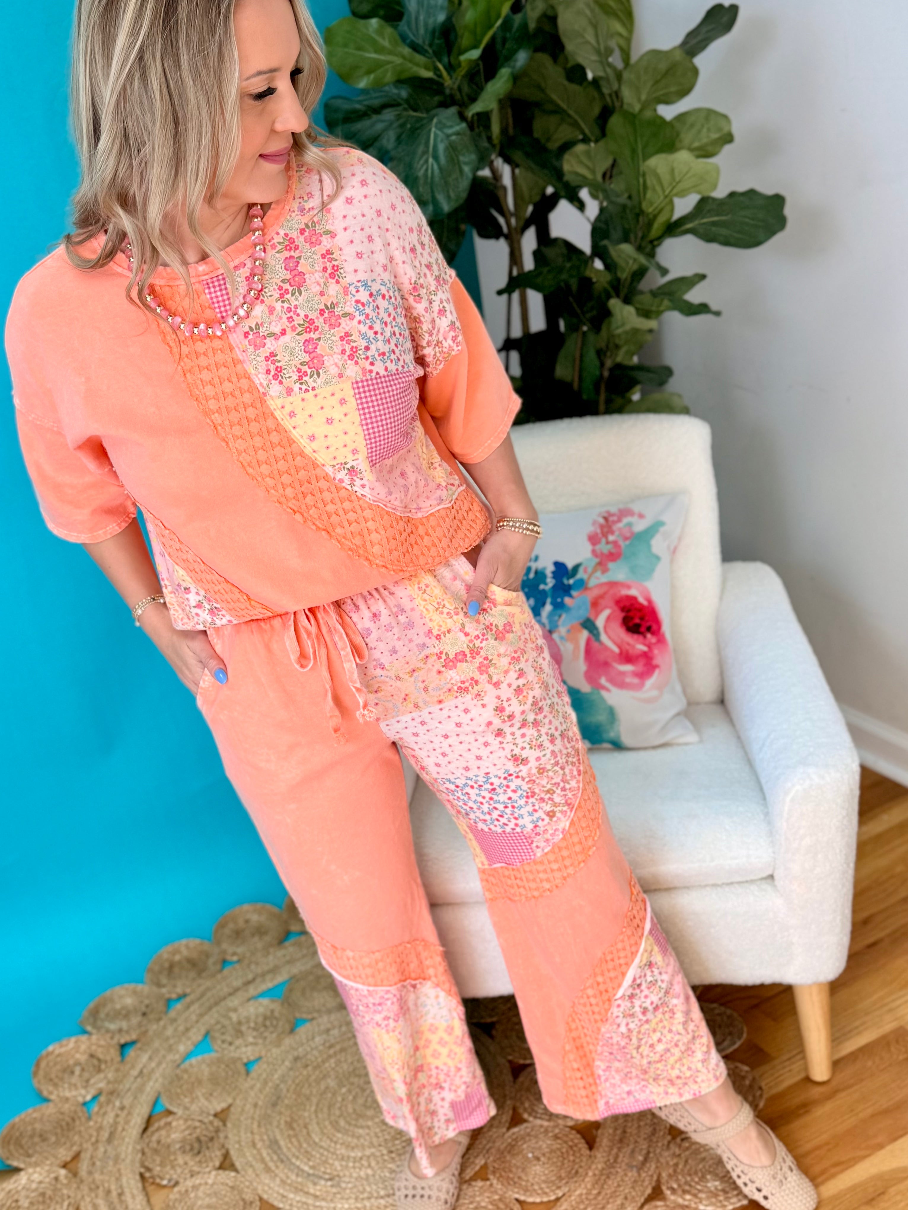 Too Comfy To Care Patchwork Pants-240 Pants-J.Her-The Lovely Closet, Women's Fashion Boutique in Alexandria, KY