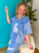 Head in The Clouds Patchwork Top-100 Short Sleeve Tops-J.Her-The Lovely Closet, Women's Fashion Boutique in Alexandria, KY