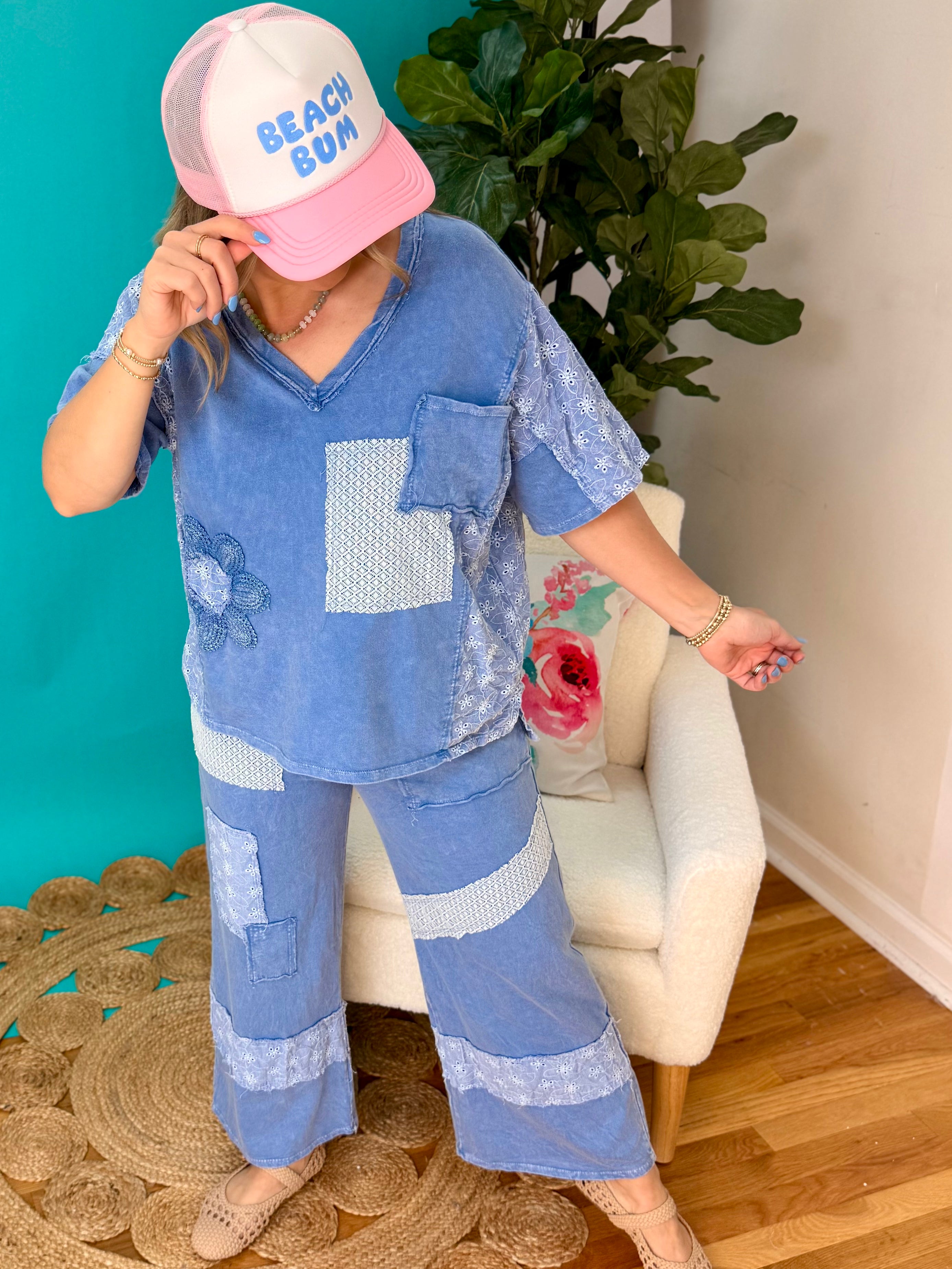 Head in The Clouds Patchwork Top-100 Short Sleeve Tops-J.Her-The Lovely Closet, Women's Fashion Boutique in Alexandria, KY