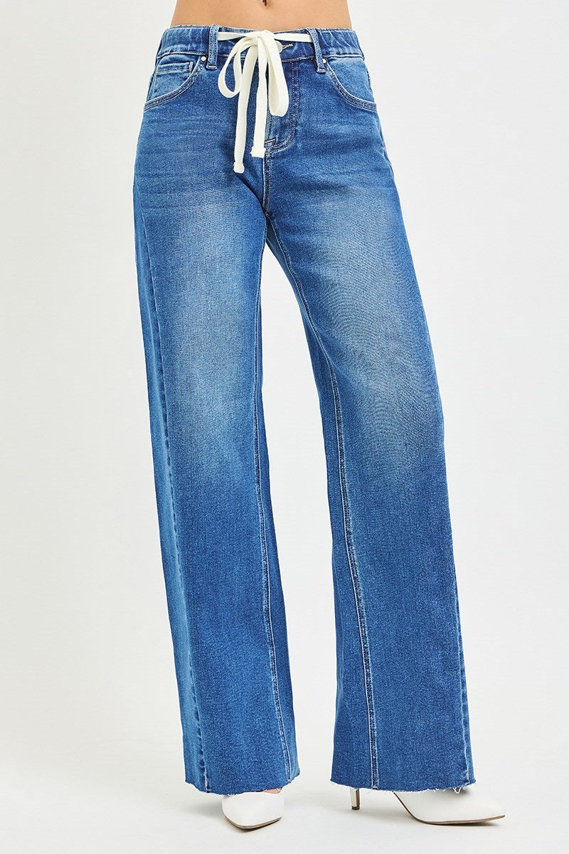 RISEN Drawstring Waistband Relaxed Jeans-210 Jeans-Risen-The Lovely Closet, Women's Fashion Boutique in Alexandria, KY