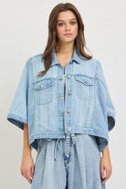 RISEN Denim Cape - Lt Wash-170 Jackets/Outerwear-Risen-The Lovely Closet, Women's Fashion Boutique in Alexandria, KY