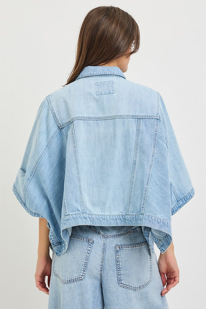 RISEN Denim Cape - Lt Wash-170 Jackets/Outerwear-Risen-The Lovely Closet, Women's Fashion Boutique in Alexandria, KY