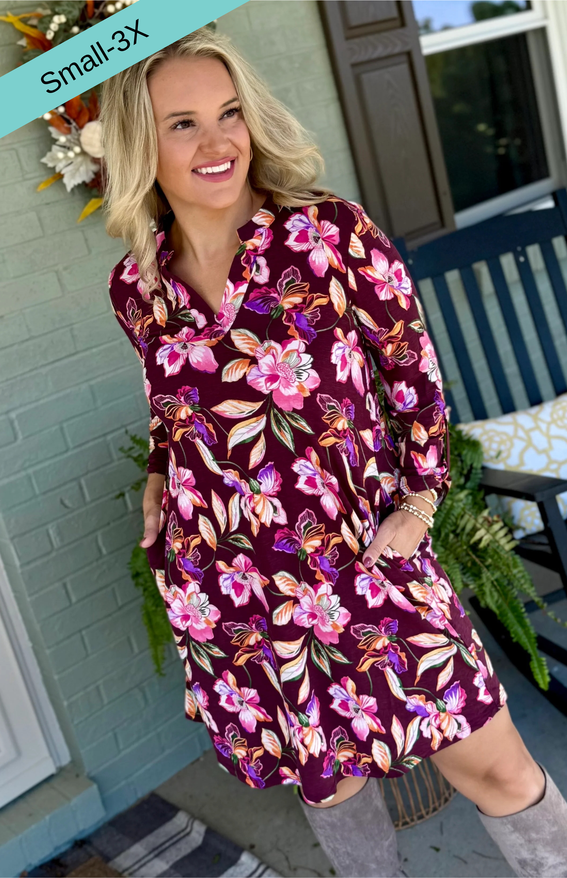 FINAL SALE - Everly Essential Dress - Deep Plum Floral Print-180 Dresses-Dear Scarlett-The Lovely Closet, Women's Fashion Boutique in Alexandria, KY