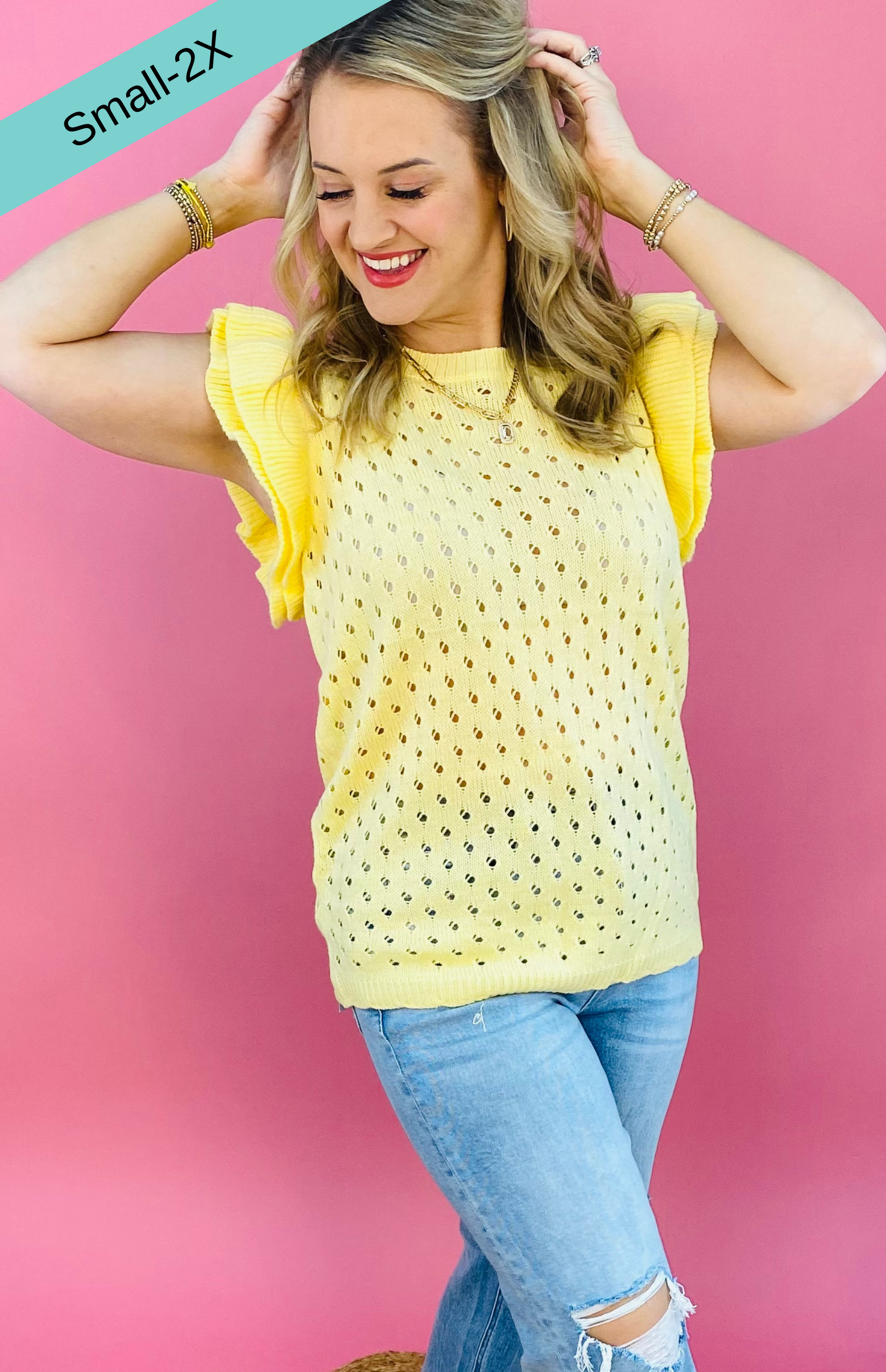 New Beginning Top - Buttercup-100 Short Sleeve Tops-Blakely-The Lovely Closet, Women's Fashion Boutique in Alexandria, KY