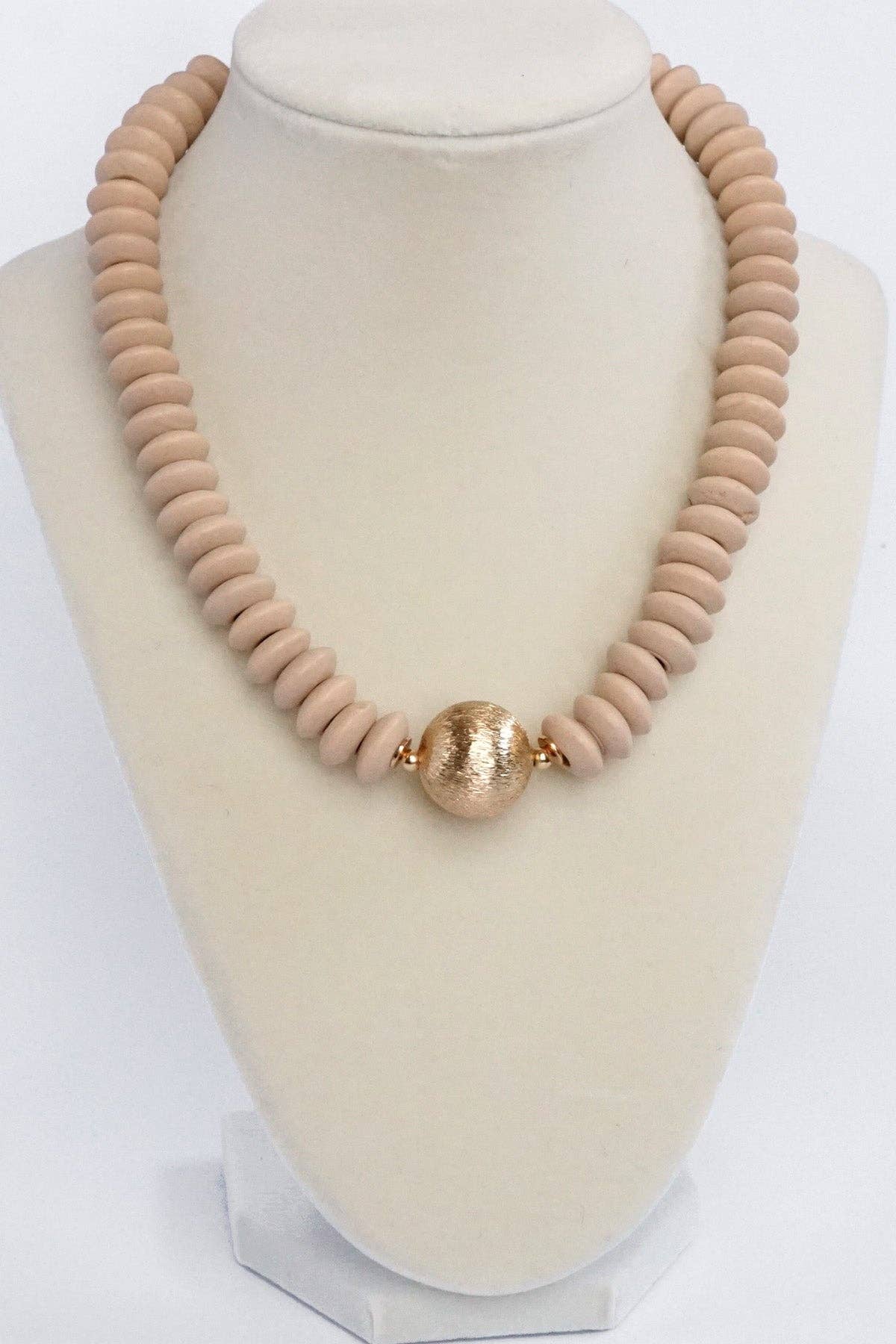 Wood Saucer Bead Necklace - Gold-250 Jewelry-PennyLine inc-The Lovely Closet, Women's Fashion Boutique in Alexandria, KY