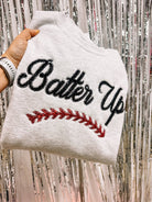PRE-ORDER Embroidered Batter Up Baseball Sweatshirt: Ash Gray-130 Graphics-Shop Southern Belle-The Lovely Closet, Women's Fashion Boutique in Alexandria, KY