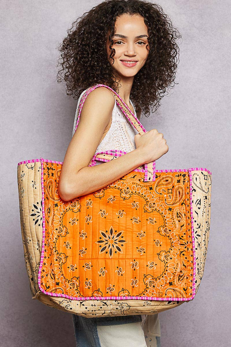 LOVE Bandana Quilted Tote Bag-280 Accessories-Pol Clothing-The Lovely Closet, Women's Fashion Boutique in Alexandria, KY