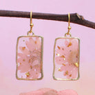 Pink Dried Flower Rectangle Gold Earrings-280 Accessories-ZAD-The Lovely Closet, Women's Fashion Boutique in Alexandria, KY