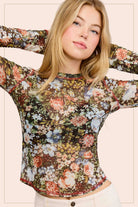 Sheer Long Sleeve Mesh Layering Top - Hazelnut-110 Long Sleeve Top-La Miel-The Lovely Closet, Women's Fashion Boutique in Alexandria, KY