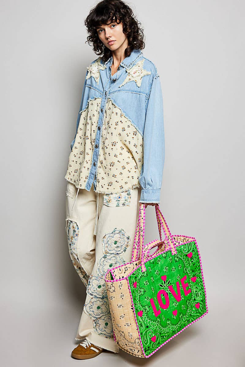 LOVE Bandana Quilted Tote Bag-280 Accessories-Pol Clothing-The Lovely Closet, Women's Fashion Boutique in Alexandria, KY