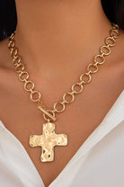 Hammered Cross Necklace - Gold-280 Accessories-JOSSLYN by wall to wall-The Lovely Closet, Women's Fashion Boutique in Alexandria, KY