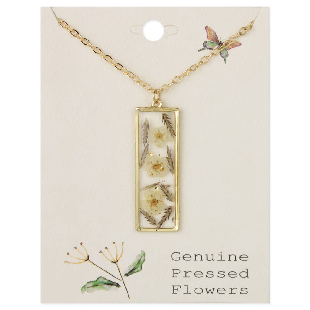 Prairie Florals White Dried Flower Bar Gold Necklace-280 Accessories-ZAD-The Lovely Closet, Women's Fashion Boutique in Alexandria, KY