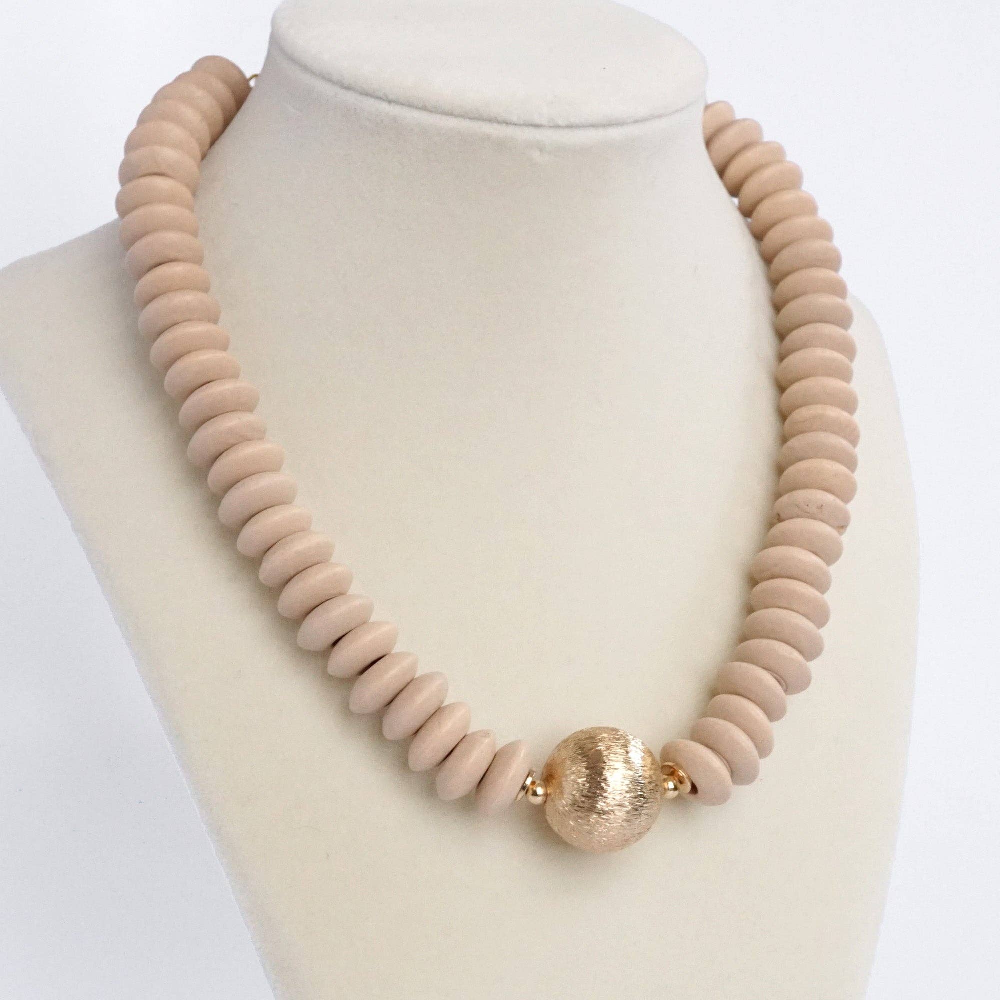 Wood Saucer Bead Necklace - Gold-250 Jewelry-PennyLine inc-The Lovely Closet, Women's Fashion Boutique in Alexandria, KY