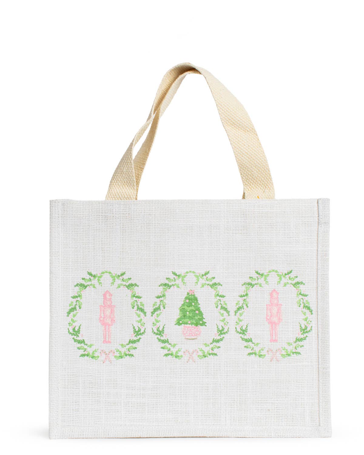 Nutcracker Trellis Gift Tote - White/Pink/Green-Tote Bags-The Royal Standard-The Lovely Closet, Women's Fashion Boutique in Alexandria, KY