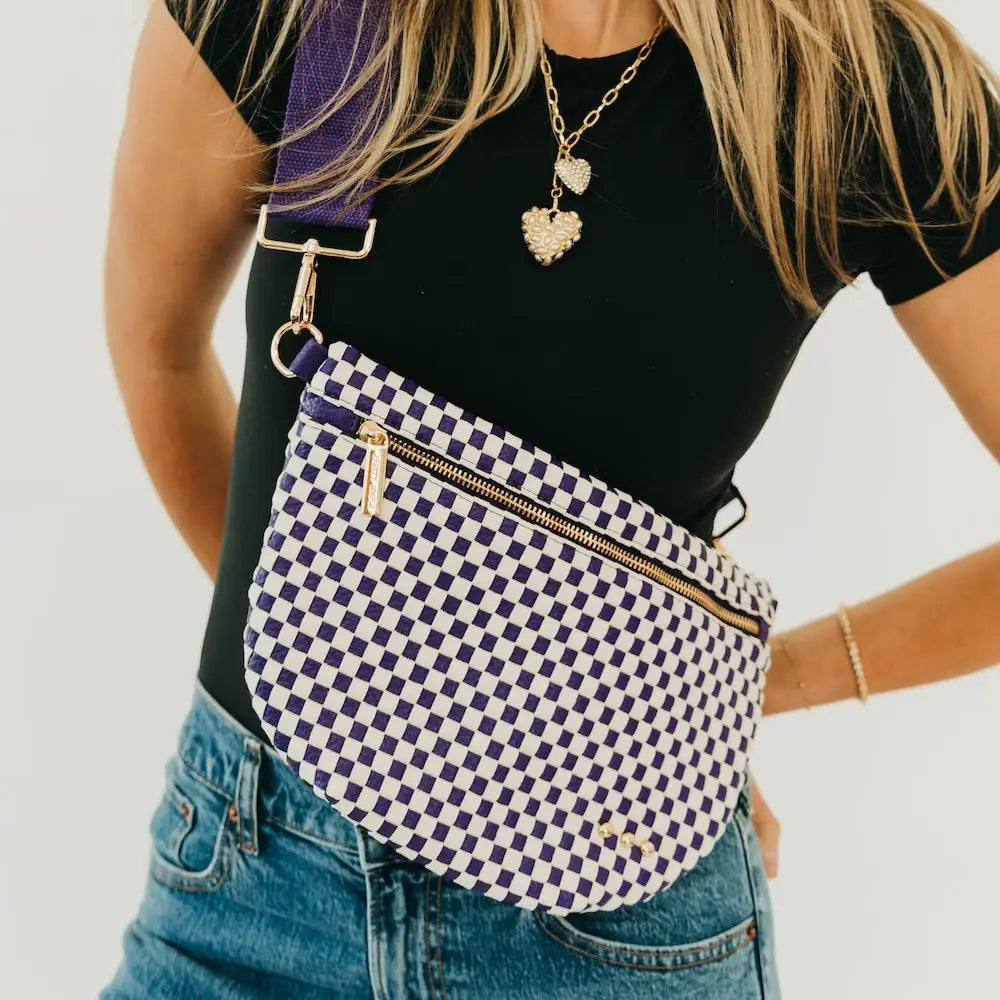 Westlyn Woven Bum Bag - Blue & White Check-290 Bag/Handbags-Pretty Simple-The Lovely Closet, Women's Fashion Boutique in Alexandria, KY