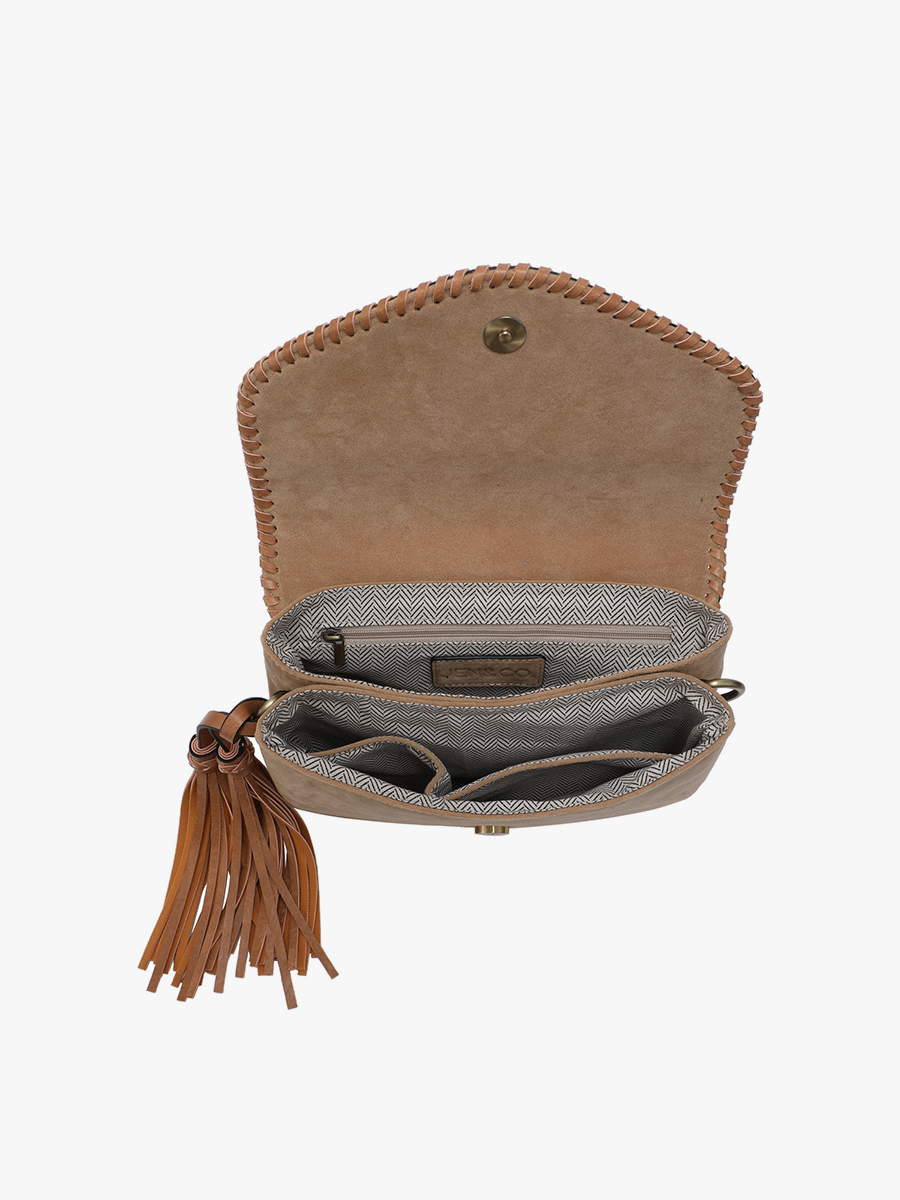 FINAL SALE Sloane Suede Flapover Whipstitch Crossbody: Dark Brown-290 Bag/Handbags-Jen & Co.-The Lovely Closet, Women's Fashion Boutique in Alexandria, KY