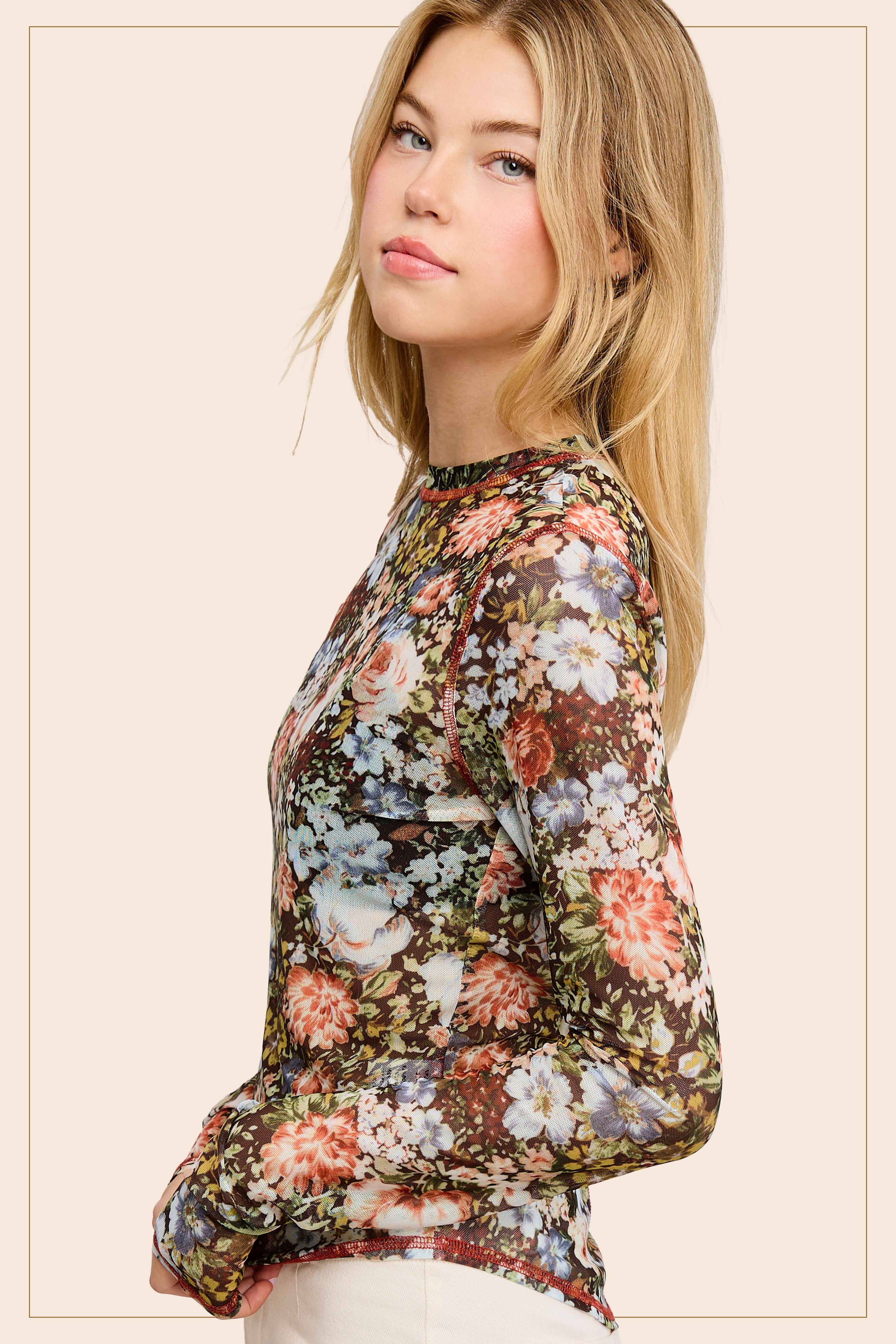 FINAL SALE - Sheer Long Sleeve Mesh Layering Top - Hazelnut-110 Long Sleeve Top-La Miel-The Lovely Closet, Women's Fashion Boutique in Alexandria, KY