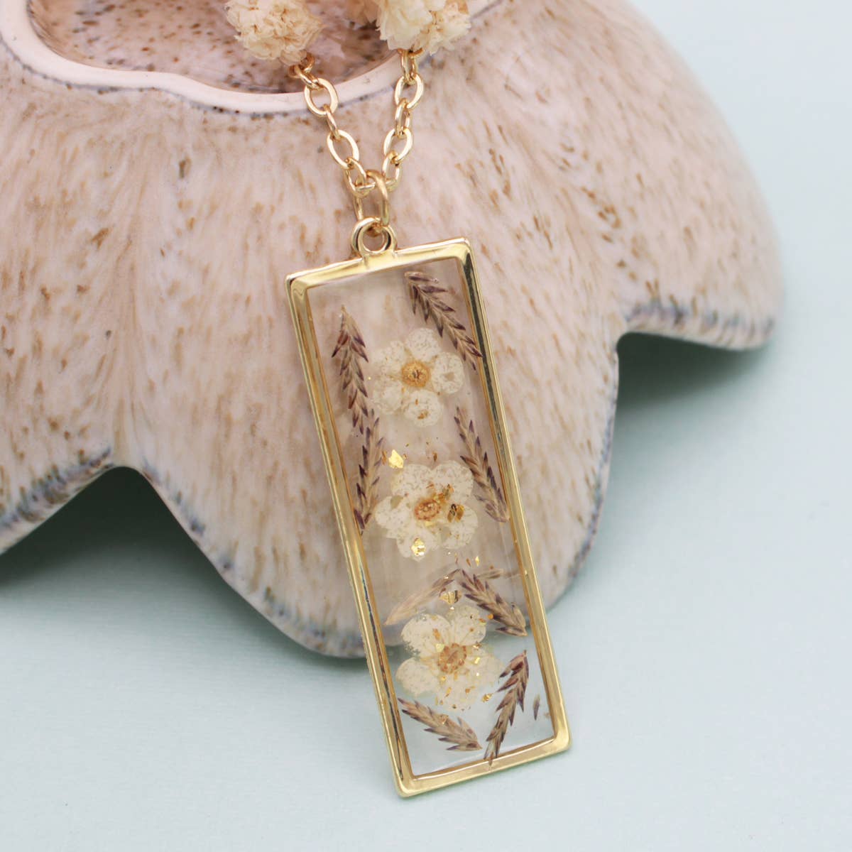 Prairie Florals White Dried Flower Bar Gold Necklace-280 Accessories-ZAD-The Lovely Closet, Women's Fashion Boutique in Alexandria, KY