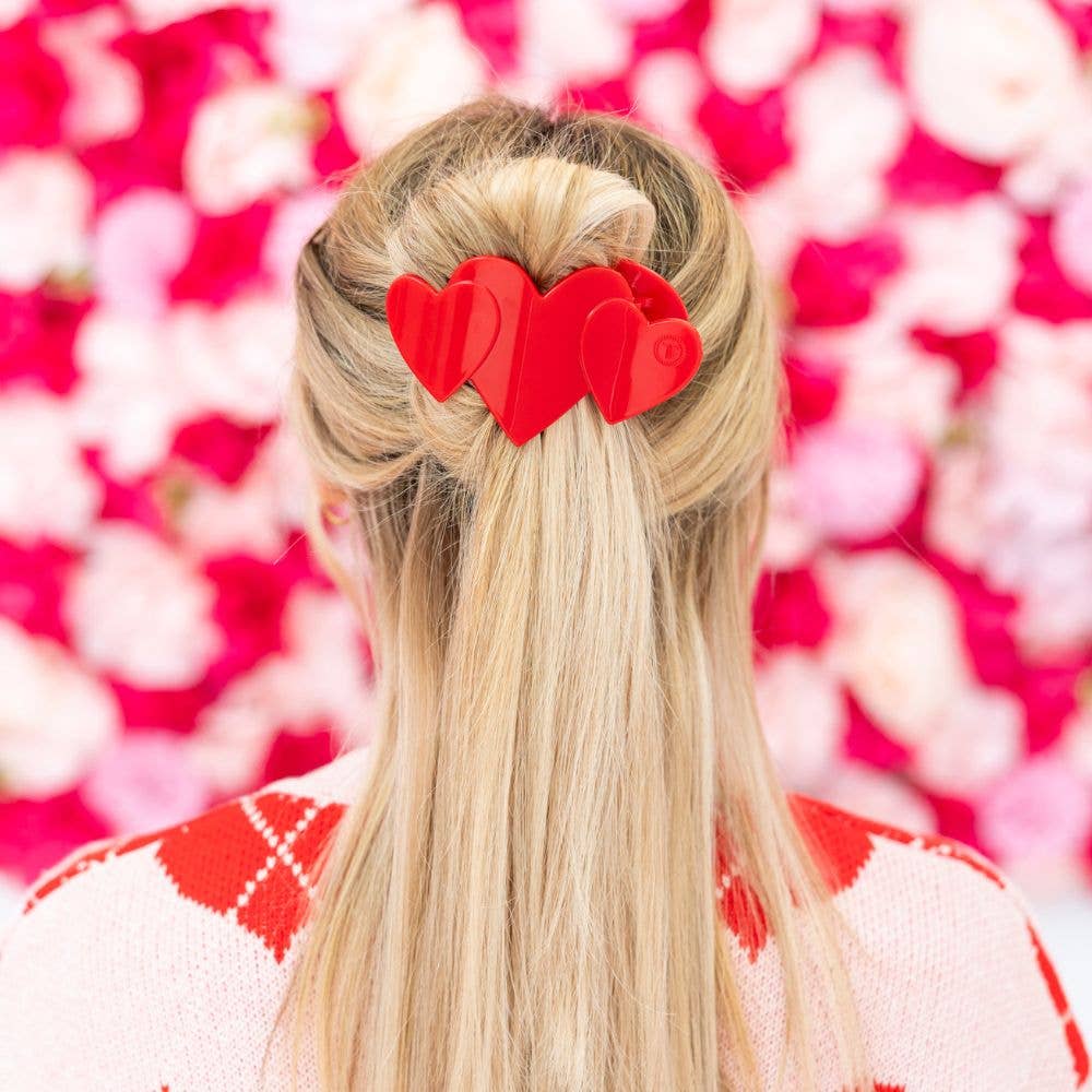 Flat Hair Clip | Large | Red Heart to Heart-300 Headwear-TELETIES-The Lovely Closet, Women's Fashion Boutique in Alexandria, KY