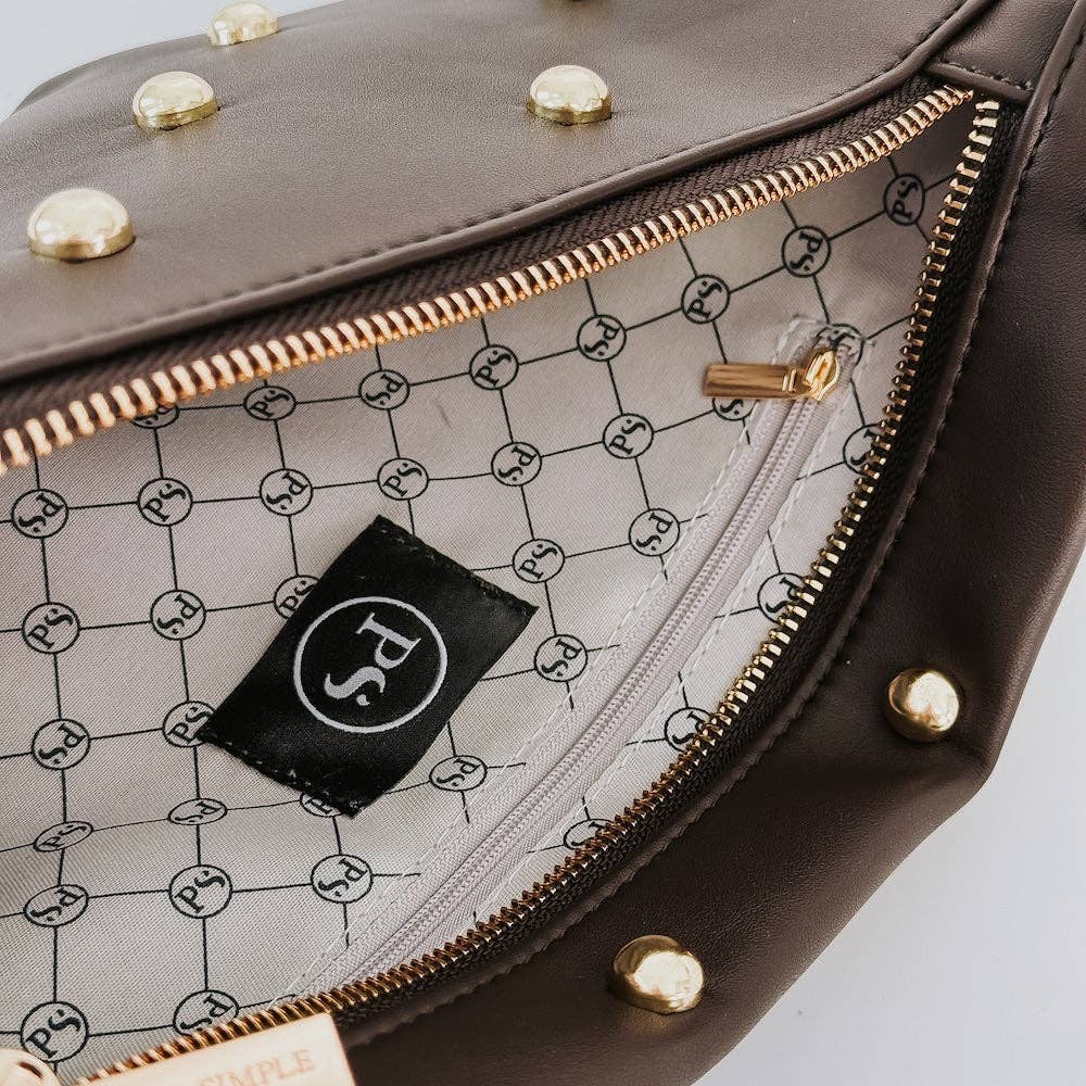Chic Gold Studded Westlyn Bum Bag: Chocolate-290 Bag/Handbags-Pretty Simple-The Lovely Closet, Women's Fashion Boutique in Alexandria, KY