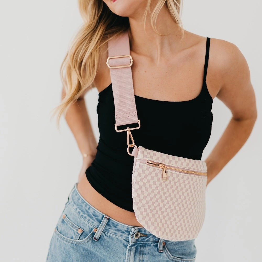 Westlyn Woven Bum Bag - Checkered Blush-290 Bag/Handbags-Pretty Simple-The Lovely Closet, Women's Fashion Boutique in Alexandria, KY