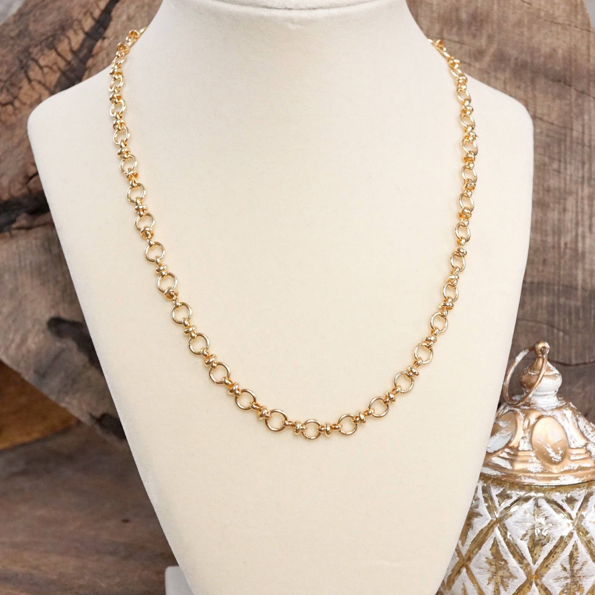 Fancy Ring Chain Necklace – Gold Tone-250 Jewelry-PennyLine inc-The Lovely Closet, Women's Fashion Boutique in Alexandria, KY