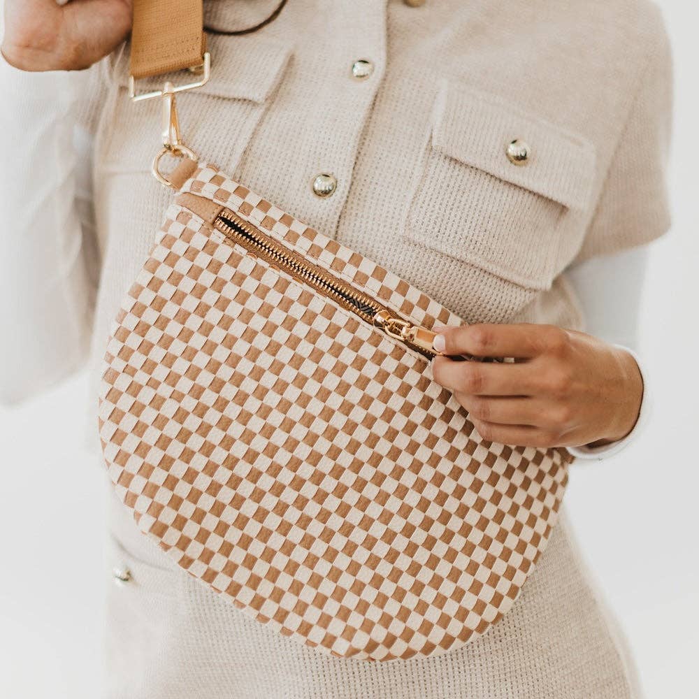Westlyn Woven Bum Bag - Checkered Tan-290 Bag/Handbags-Pretty Simple-The Lovely Closet, Women's Fashion Boutique in Alexandria, KY