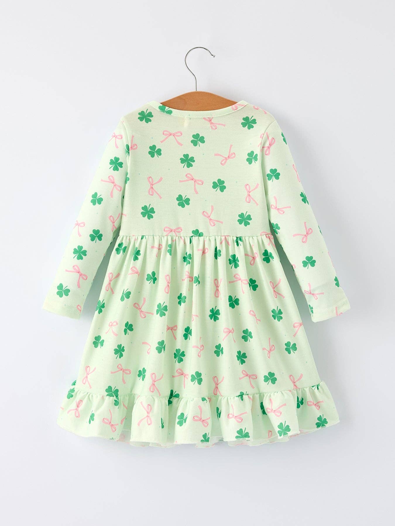 St. Patrick's Day Bow Shamrock Print Ruffles Girls Dress-360 Carolines Closet-Rylee Faith Designs-The Lovely Closet, Women's Fashion Boutique in Alexandria, KY